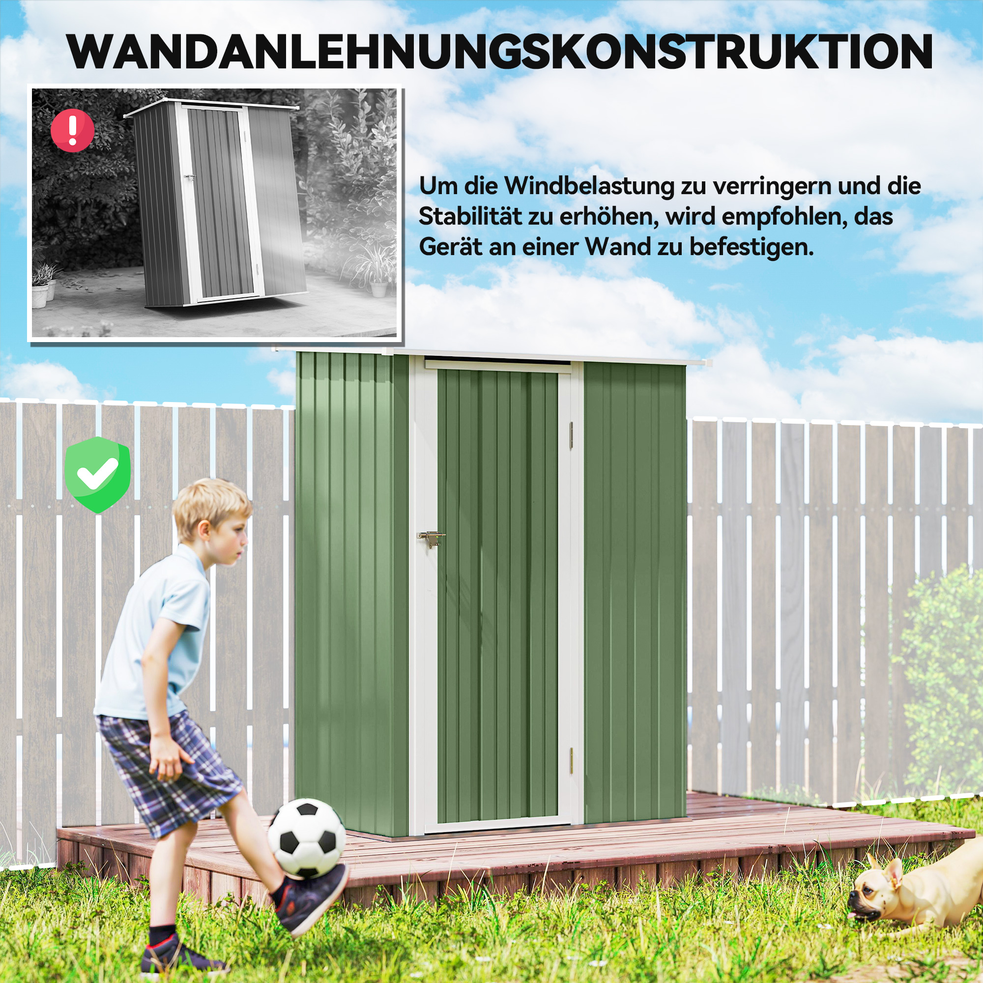 Metall Gerätehaus 1,07 m² 142 x 86 x 189 cm Geräteschuppen mit Pultdach Abschließbarer Tür, wetterfest Gartenhaus Outdoor Garten Schuppen für Hinterhof Außenbereich Grün