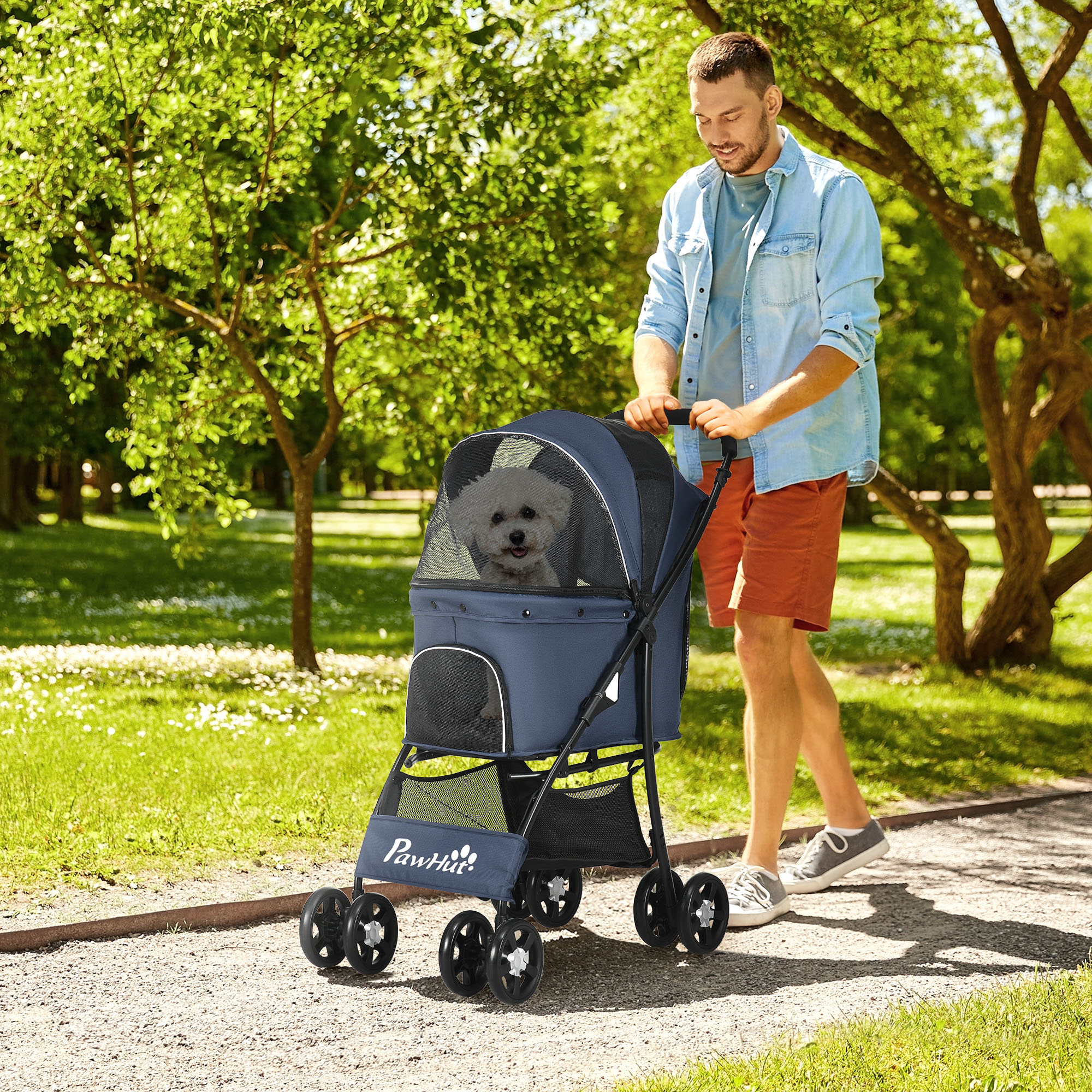 Hundewagen Hundebuggy bis 10 kg Klappbar Bodenkorb Kissen Seitentasche 81 cm x 48 cm x 99 cm Grau