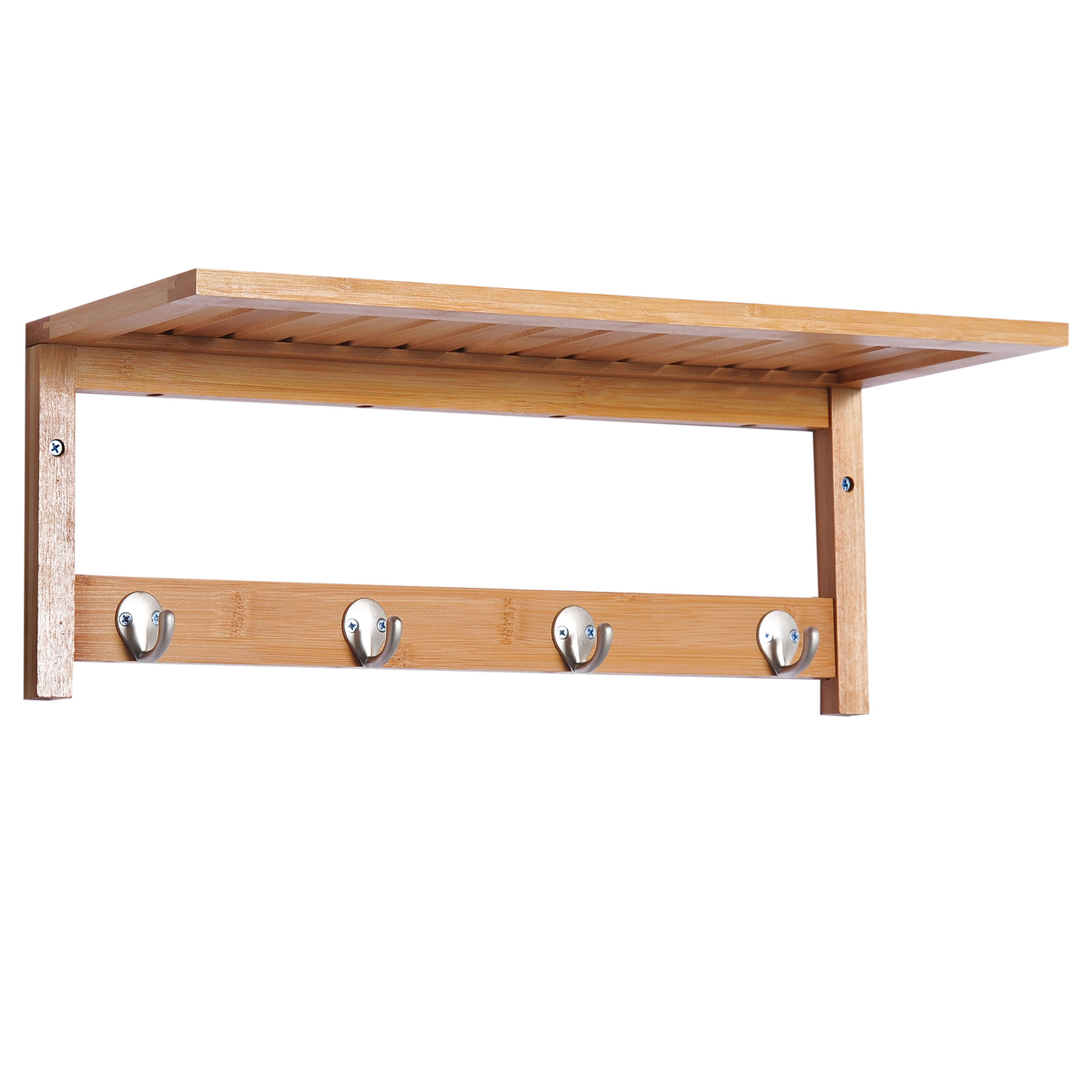 Wandgarderobe Garderobe mit Haken Wandmontage platzsparend 5 kg belastbar, 50 x 16 x 17,5 cm Naturholz