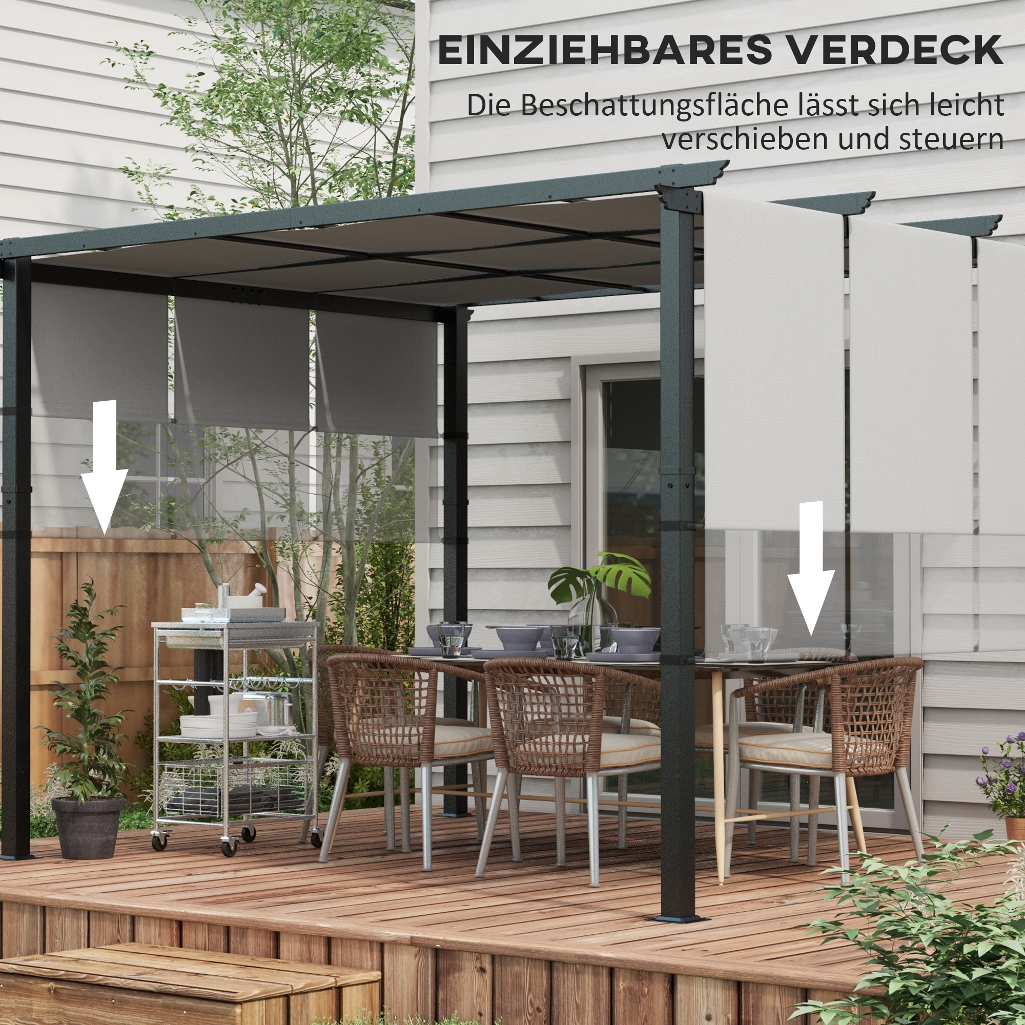 Markise Sonnenschutz. Pergola, wetterbeständig,  inkl. Befestigungsmaterial, 3 x 3,5 m, Dunkelgrau