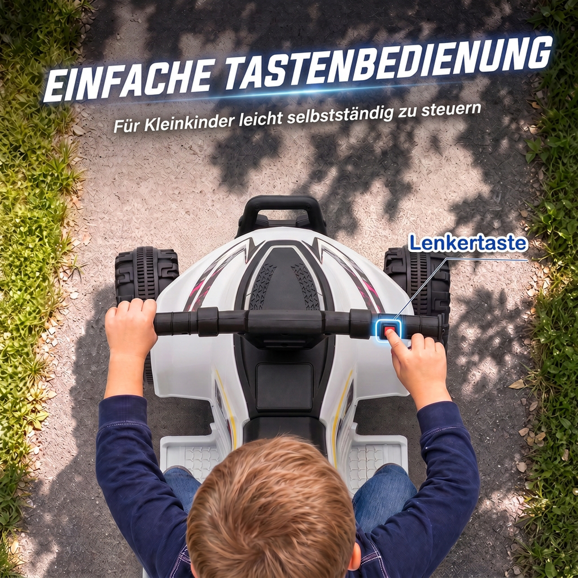 Kinder Quad Elektro 6V Kinderquad mit Lithium-Akku Vorwärtsfunktion Lenkerknopf-Steuerung 1,5-2 Jahre Weiß