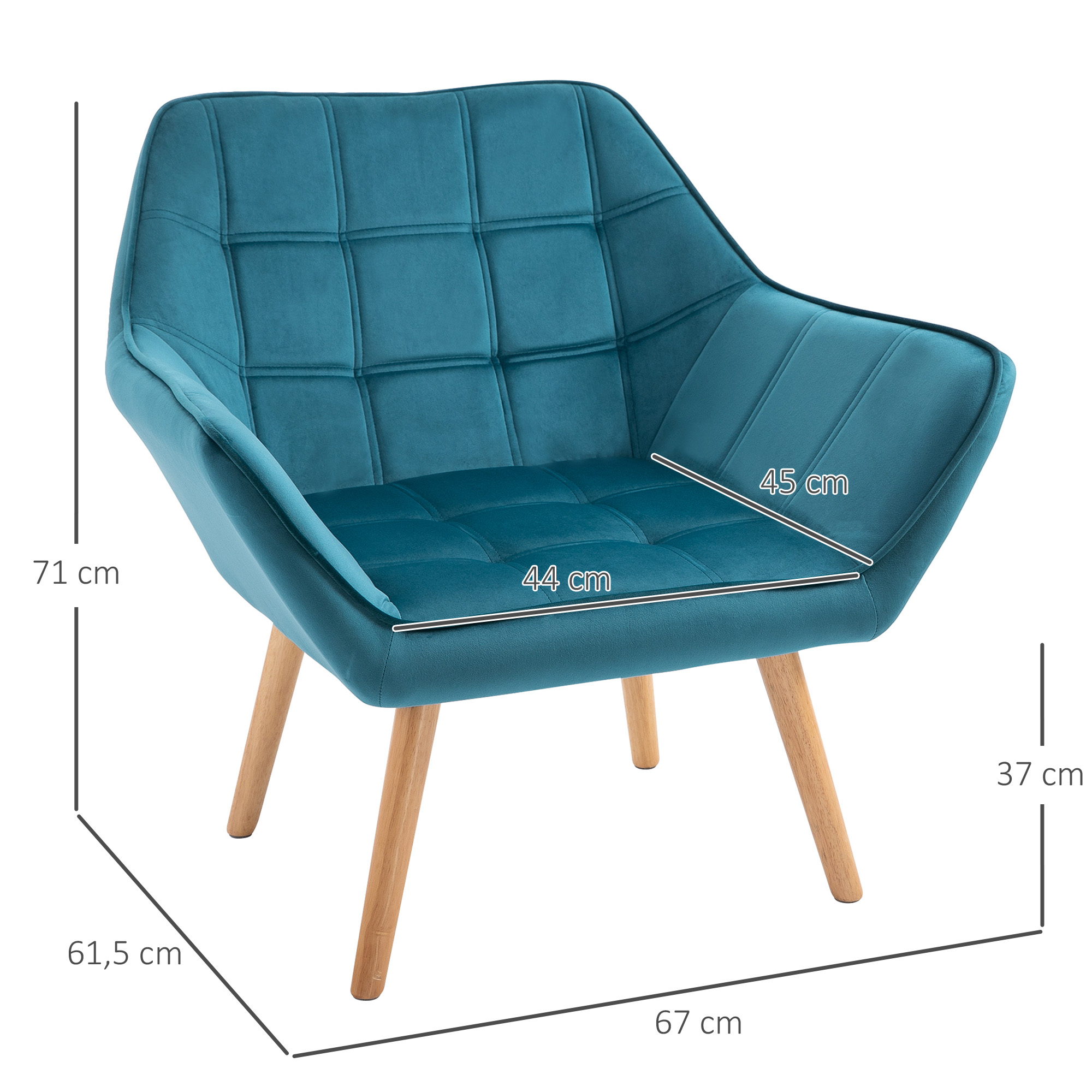 Sessel Wohnzimmer Ohrensessel Loungesessel Relaxsessel mit Gummiholzbeine, Lesesessel mit Samtoptik, Polstersessel für Schlafzimmer, skandinavisch, Hellblau