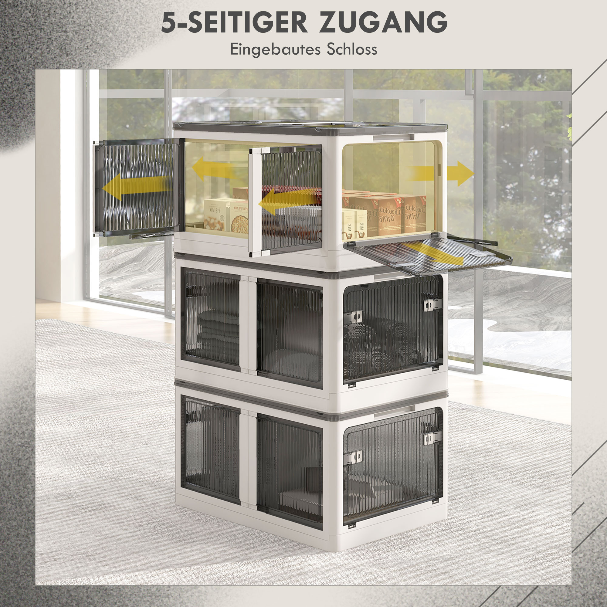 Aufbewahrungsbox, 3er-Set, klappbar, mit Rollen, 60 x 42 x 34 cm, Weiß