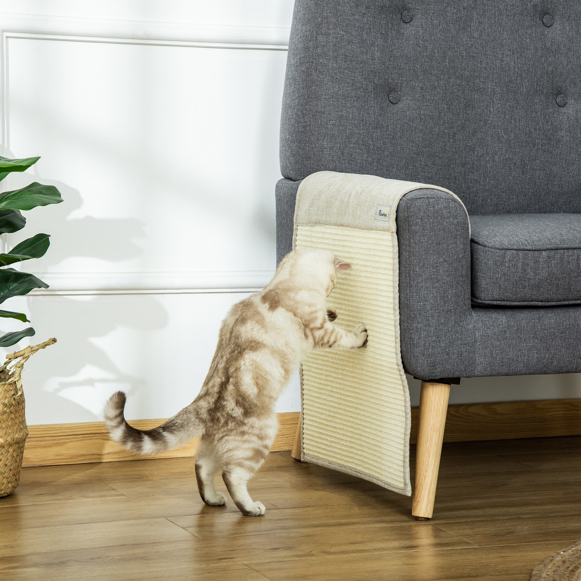 2er Kratzmatte Kratzschutz Sofa Sisal Kratzteppich für Katze Sessel Couch Katzenkratzmatte Beige+Grau 130 x 45 x 0,3 cm