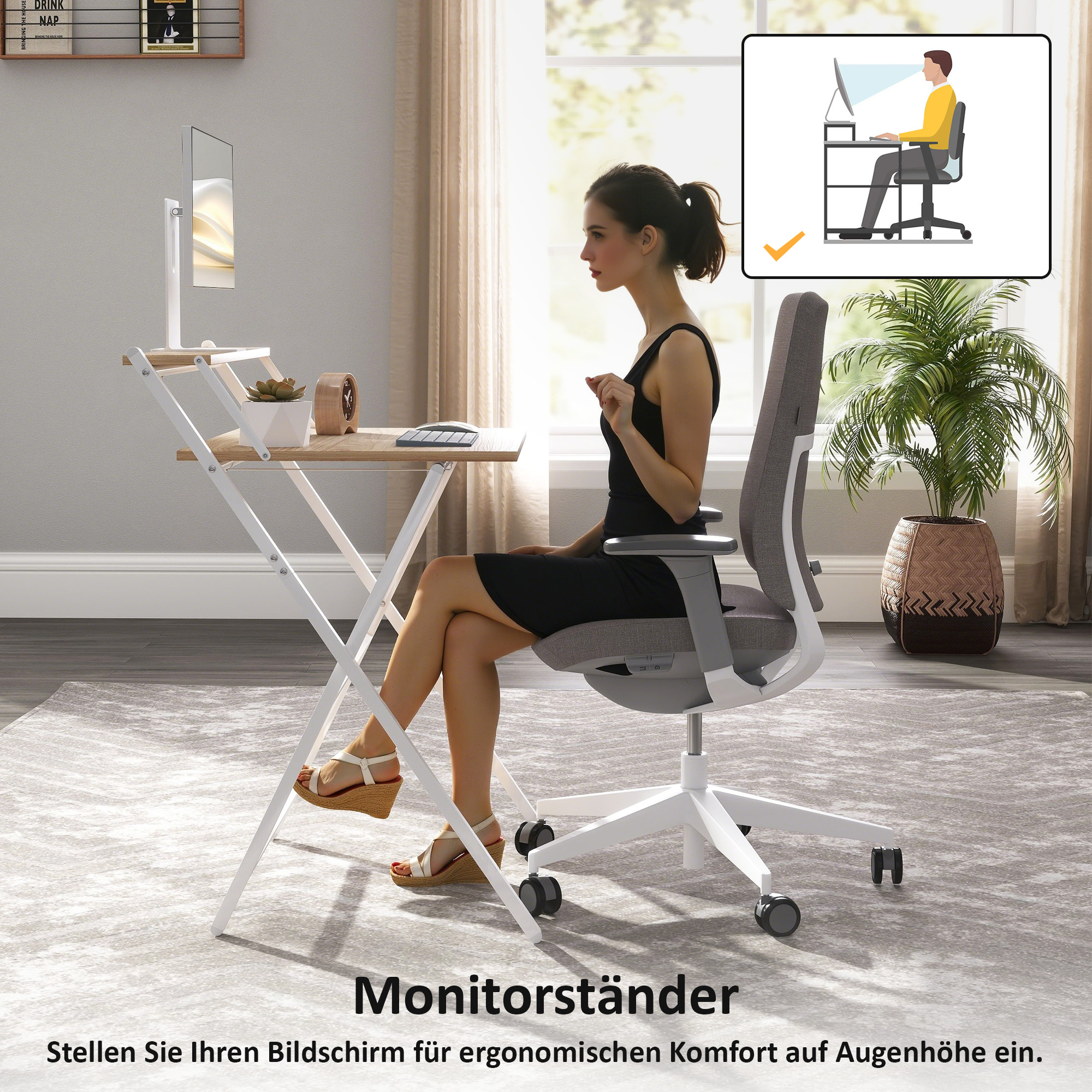 Schreibtisch mit Monitorständer, 70 cm Klappbarer Computertisch für Homeoffice, Kleine Räume, Natur