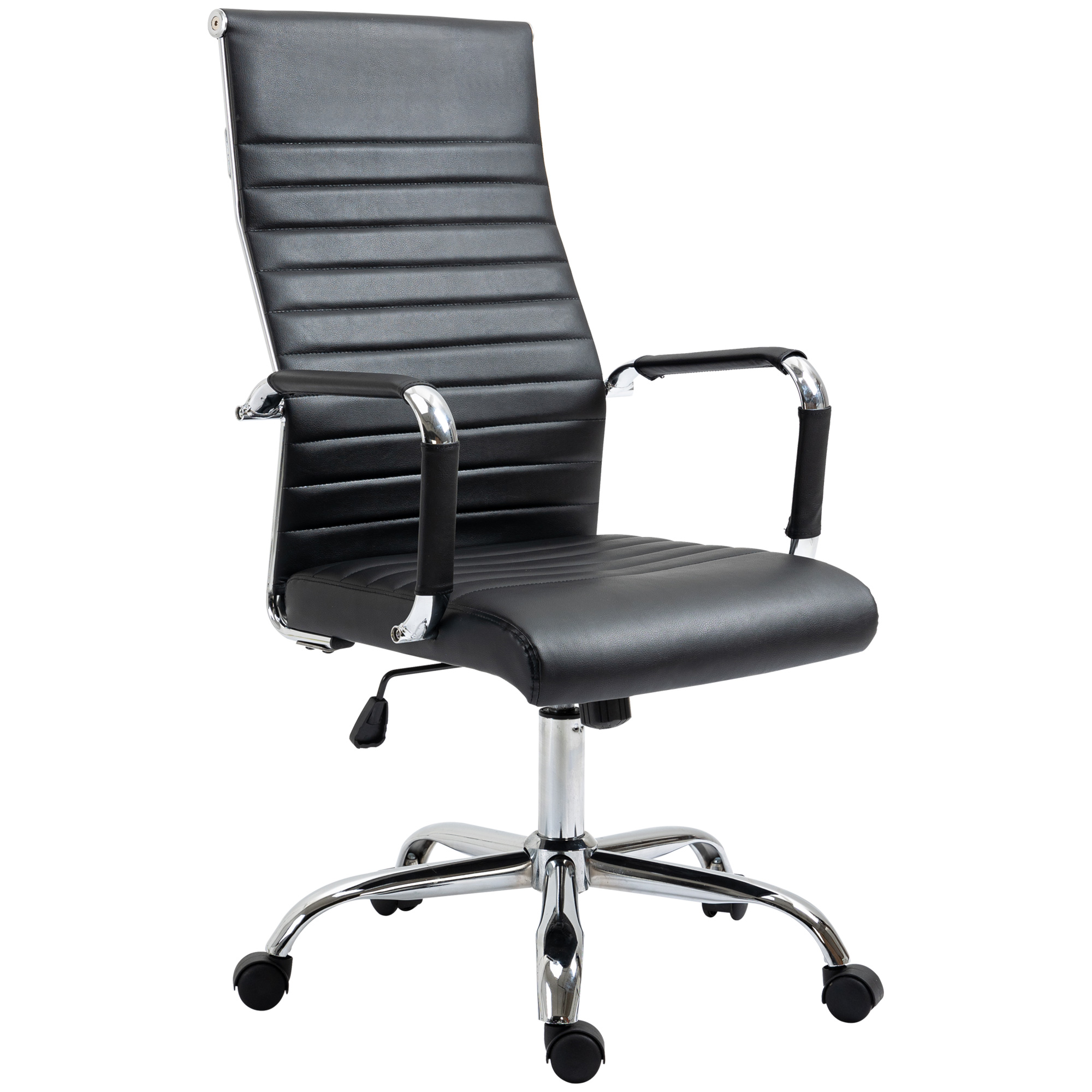 Bürostuhl ergonomischer Schreibtischstuhl mit Wippfunktion Chefsessel höhenverstellbarer Drehstuhl gepolstert Kunstleder Schaumstoff Schwarz 54 x 62 x 104-114 cm Bürostuhl ergonomischer Schreibtischstuhl mit Wippfunktion Chefsessel höhenverstellbarer Drehstuhl gepolstert Kunstleder Schaumstoff Schwarz 54 x 62 x 104-114 cm