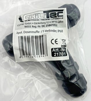 Kabelverbinder T-Form, IP68, 450V/32A / Schraubanschluss, für Kabel Ø 8-12mm