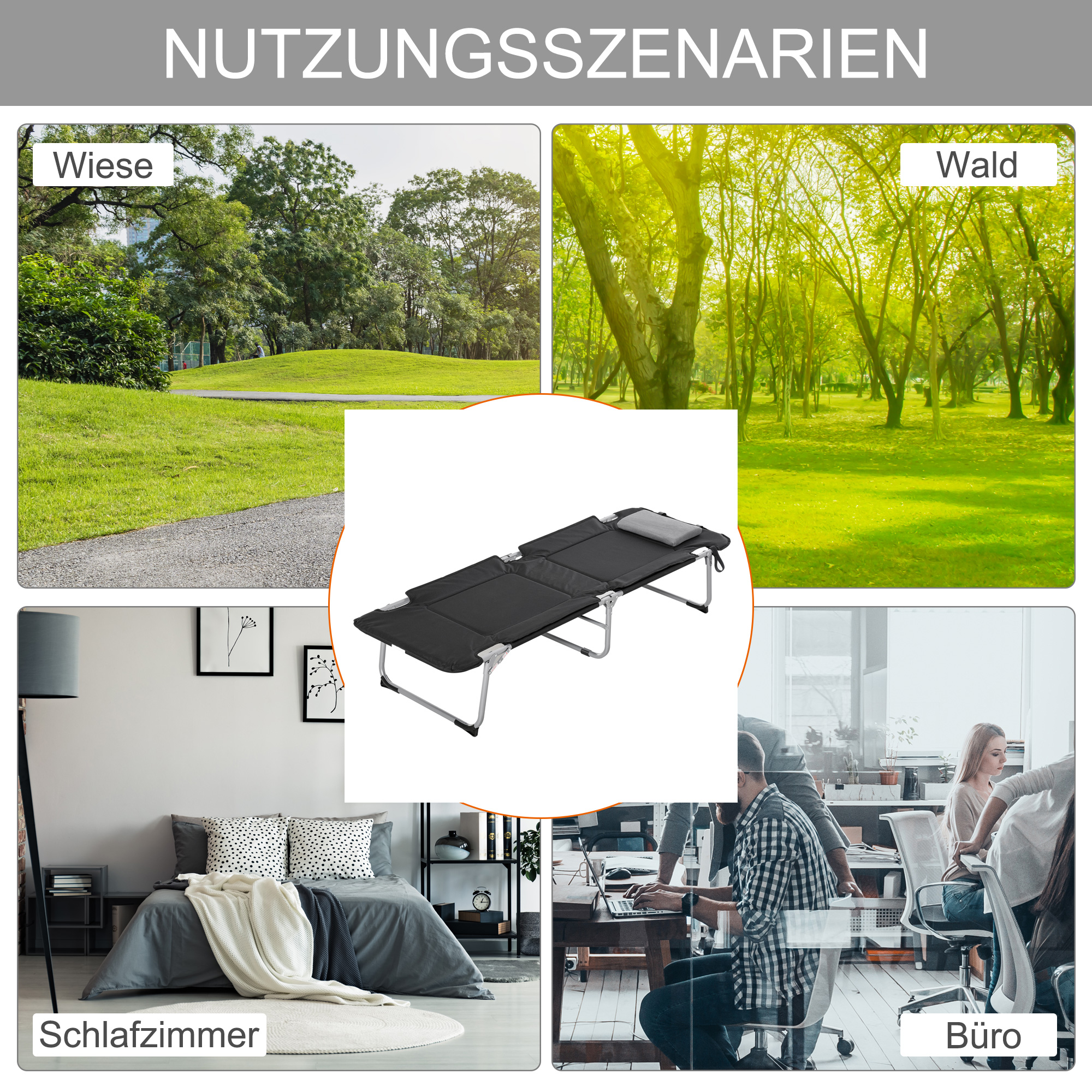 Campingbett Feldbett Klappbett mit Kissen Campingliege für Outdoor Camping Reisen  183 x 66 x 33 cm