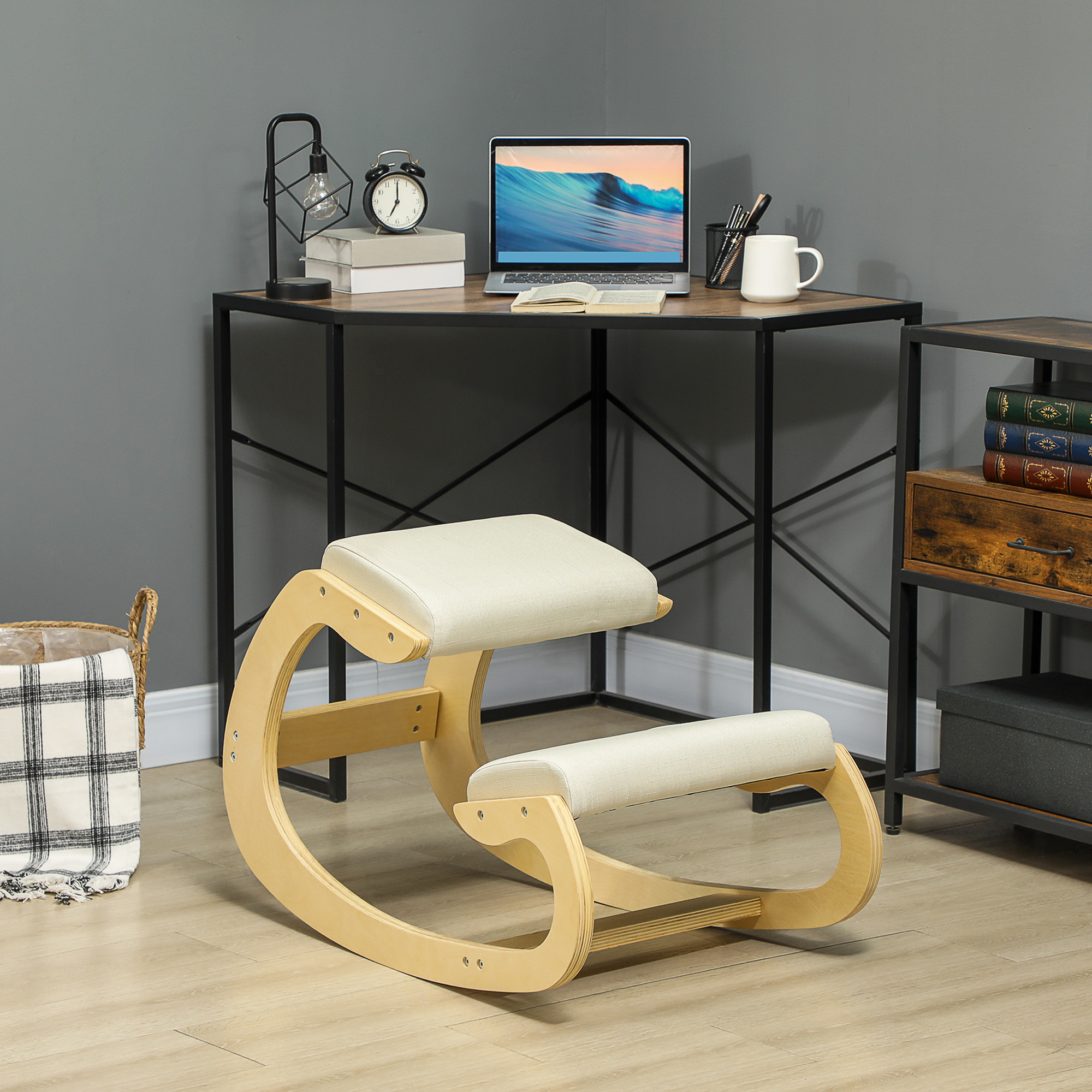ergonomischer, schaukelnder Kniehocker für Homeoffice, zur Verbesserung der Körperhaltung, Creme