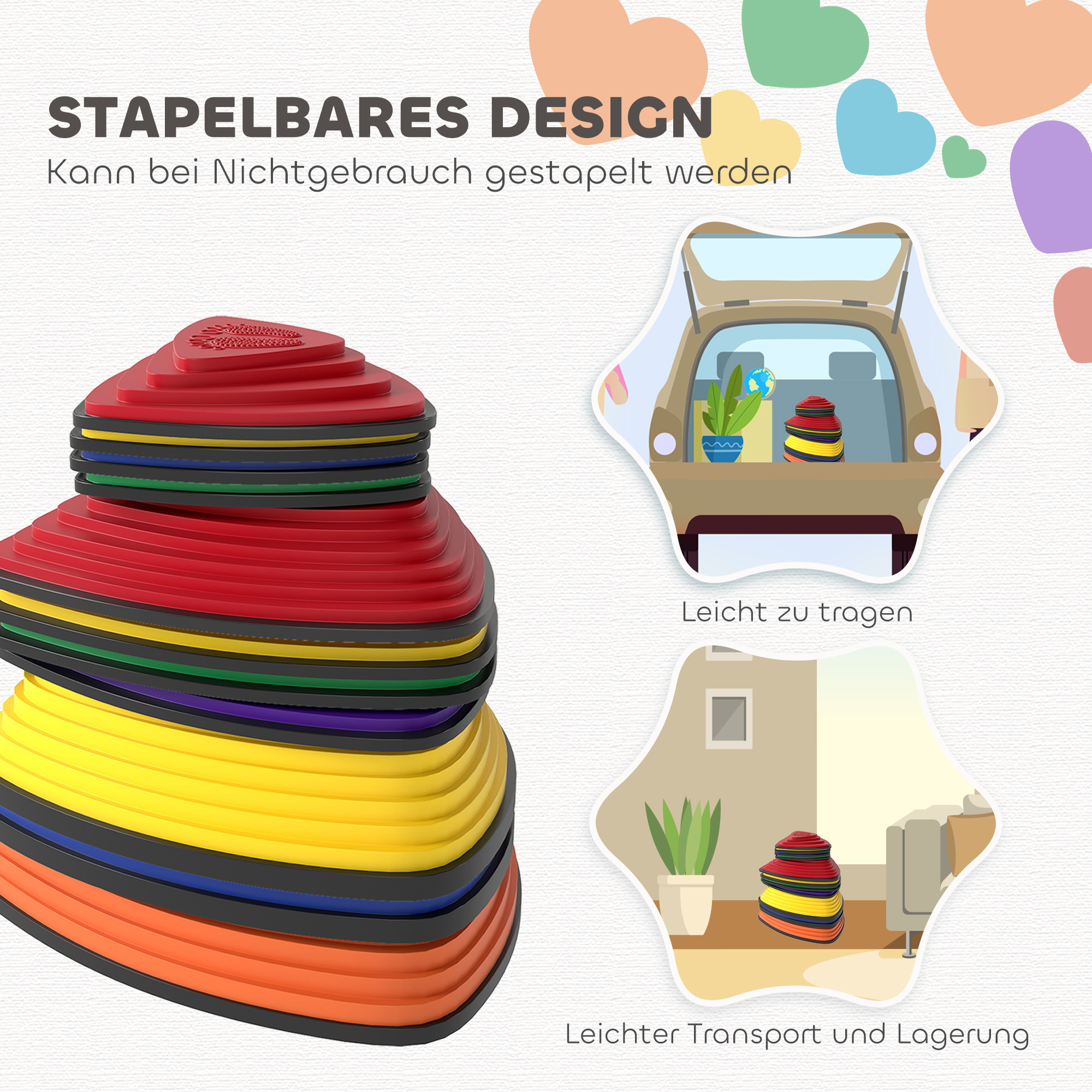 11er-Set Trittsteine, rutschfestes Design, für drinnen & draußen, stapelbar, Bunt