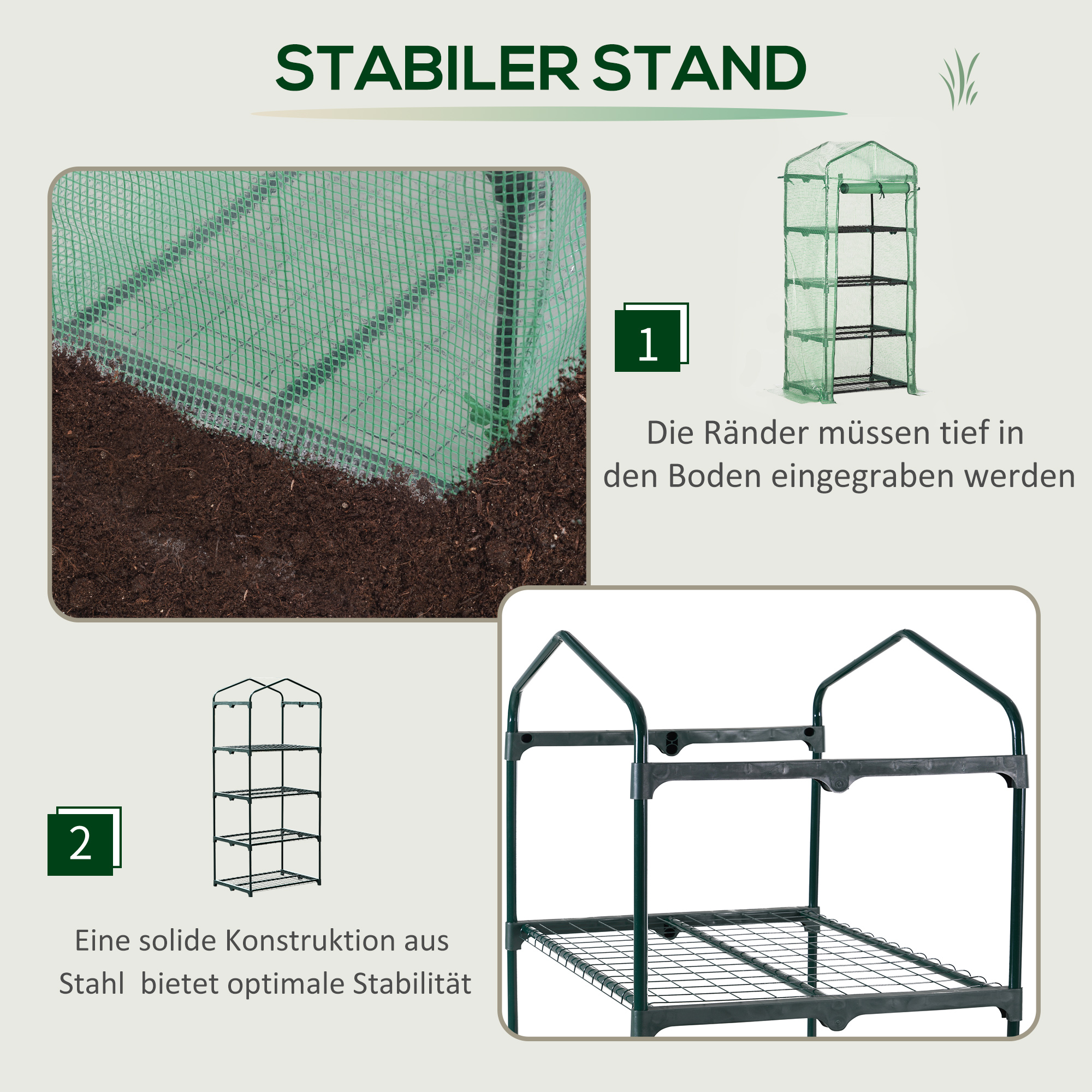 Folien-Gewächshaus, Treibhaus, Mini-Gewächshaus, Pflanzenhaus, Frühbeet, 4 Regalfächer, 70 x 50 x 160 cm, Dunkelgrün
