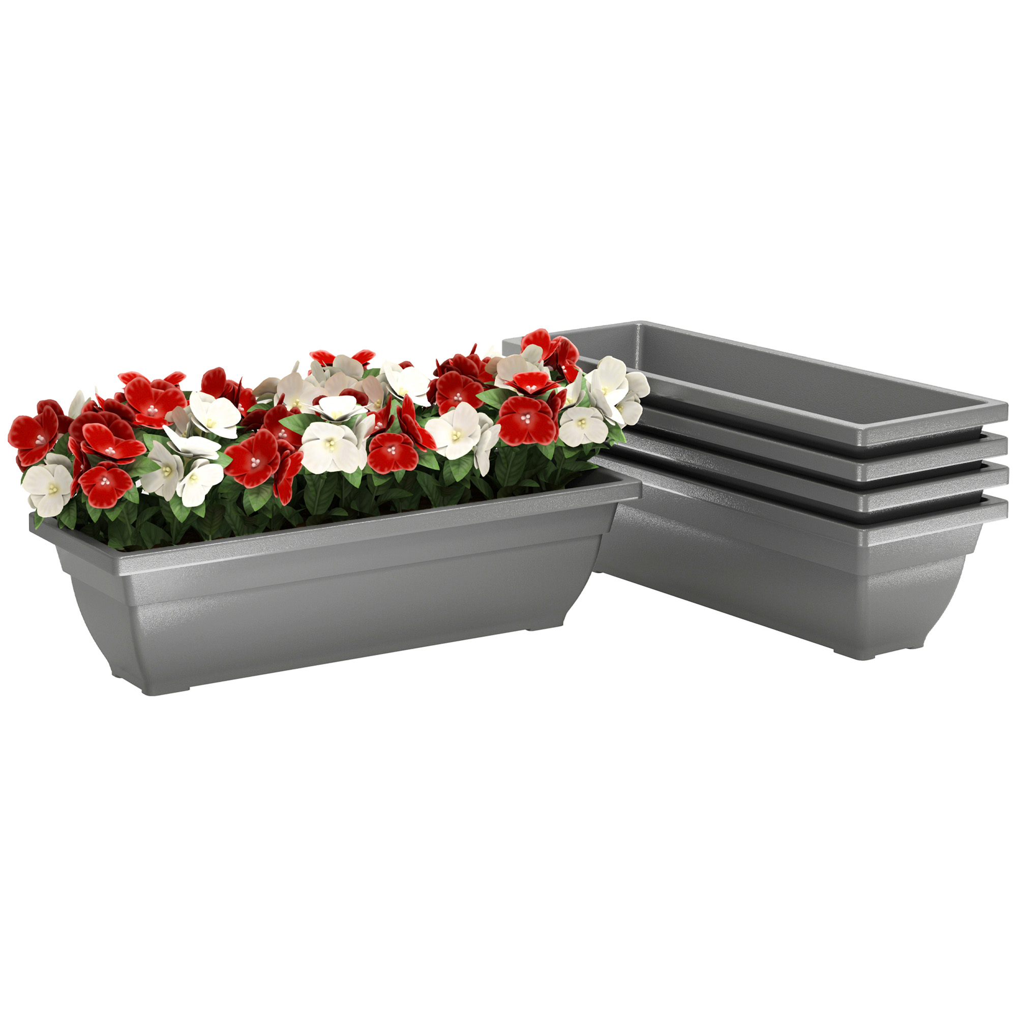 5er-Set Blumentöpfe, Pflanzengefäße aus Kunststoff für Terrasse, Garten, Balkon, 59 x 21 x 16 cm, Grau