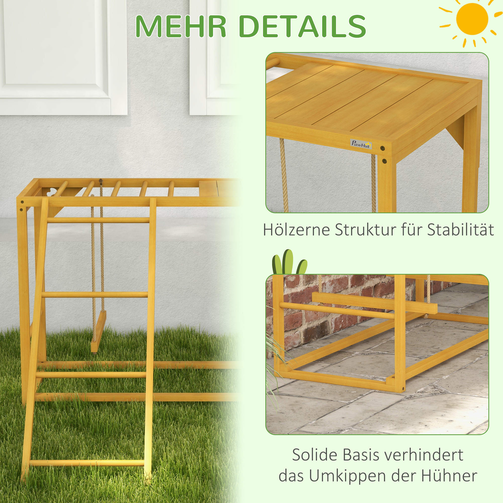 Hühner-Spielgerüst mit Schaukeln und Leiter, für 3-4 Hühner, Hühner-Klettergerüst aus Holz