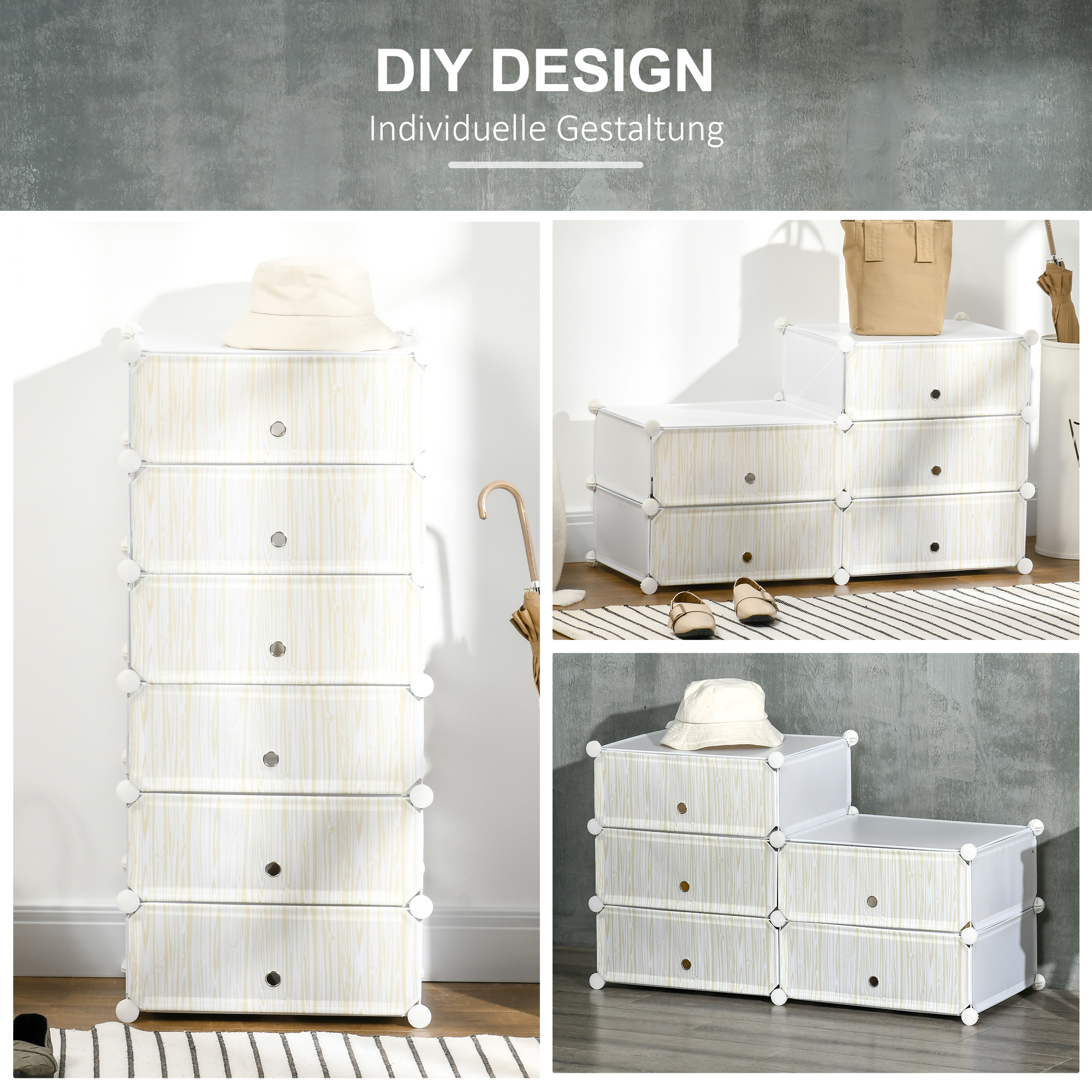 Modulares Regalsystem für 12 Paar Schuhe, 49 cm x 36,5 cm x 108 cm, Weiß