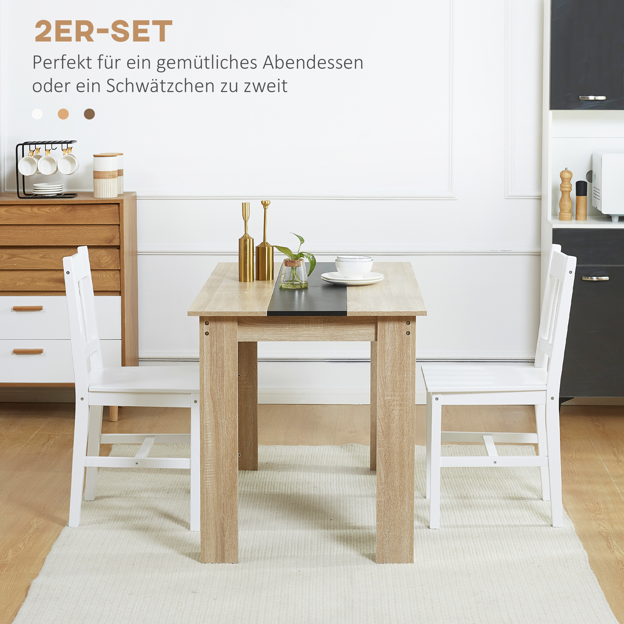 2er-Set Esszimmerstühle Küchenstühle Stühle, Massivholz, 41 cm x 46,5 cm x 85,5 cm, Weiß