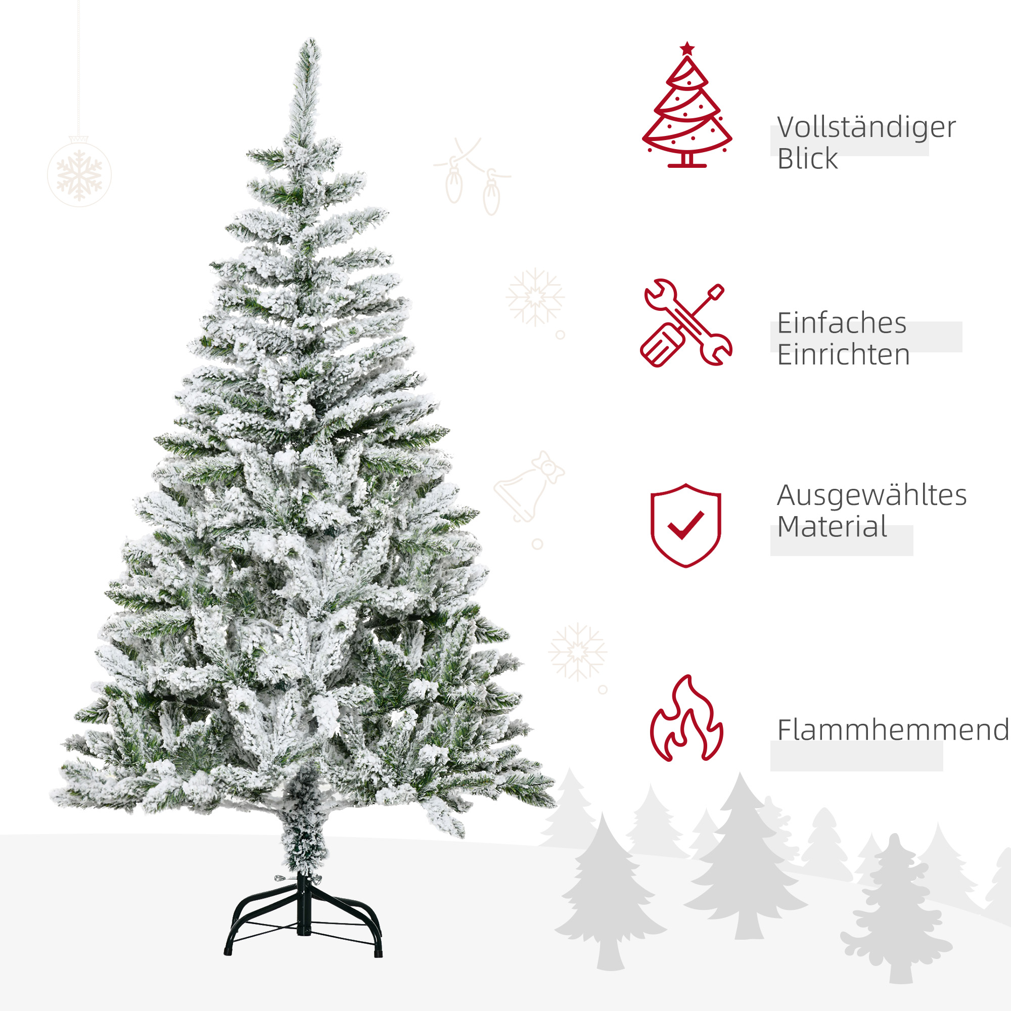 Künstlicher Weihnachtsbaum, Schnee-Effekt, flammenhemmend, Scharnierkonstruktion, Grün/Weiß