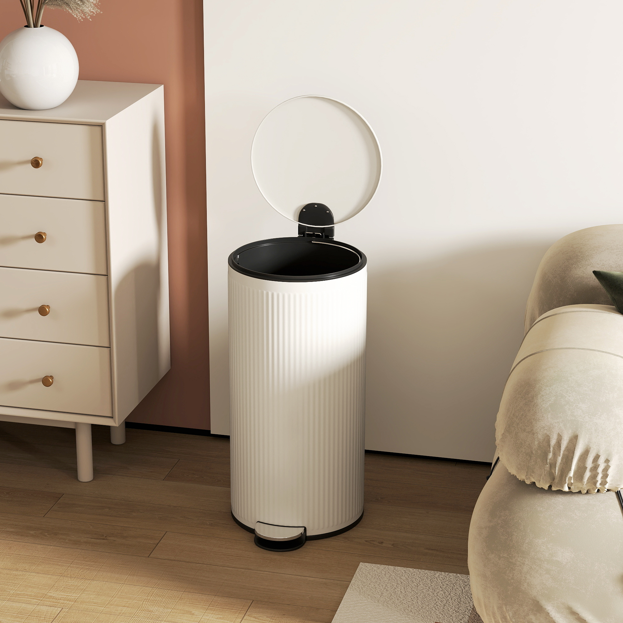 Mülleimer 30 L Treteimer mit Softclose-Deckel und Pedal, Inneneimer Metall, Schwarz, 36 x 30 x 60,5 cm