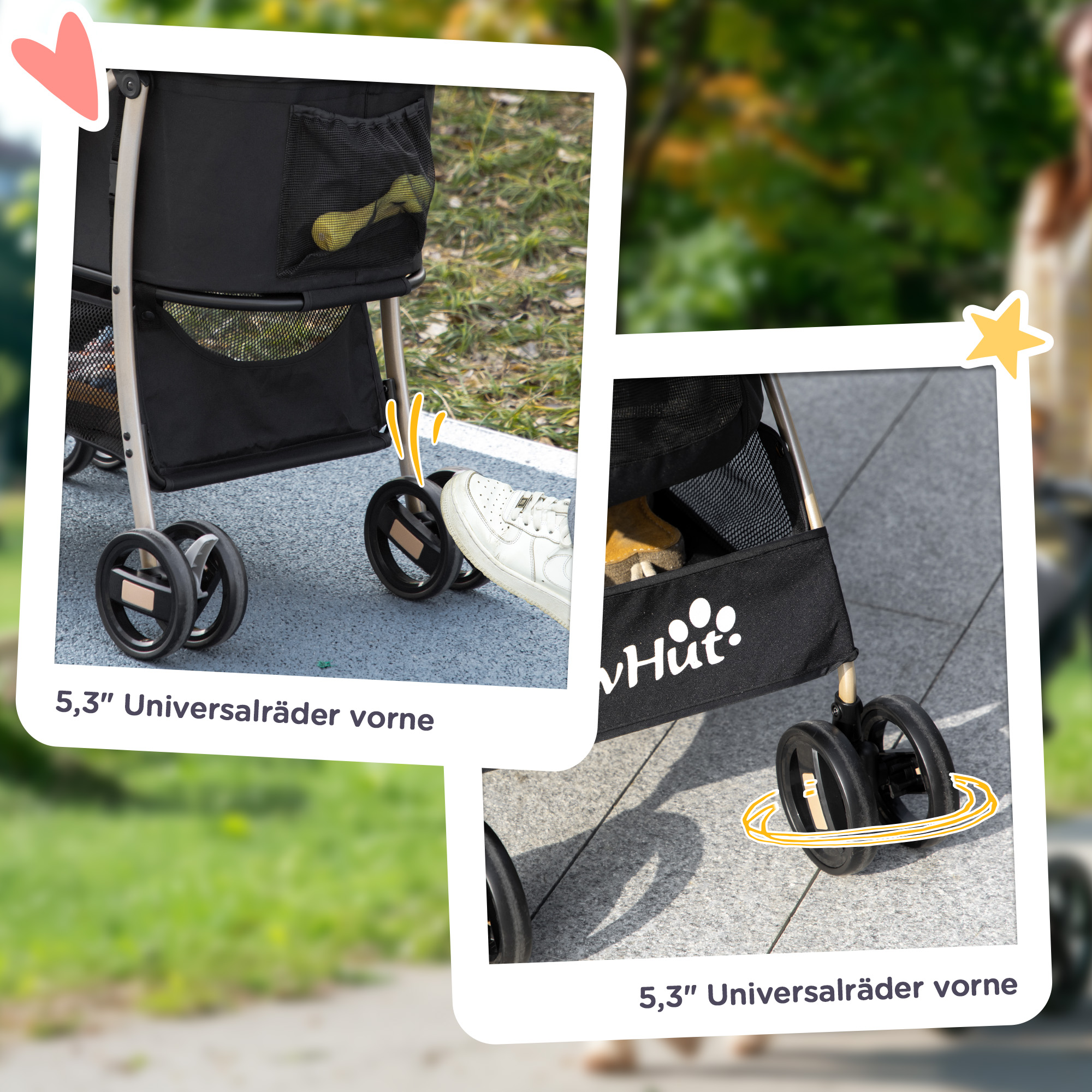 2-in-1 Hundewagen und Transportkorb bis 10 kg Klappbar Netzfenster Bodenkorb 82 cm x 49,5 cm x 98 cm Schwarz