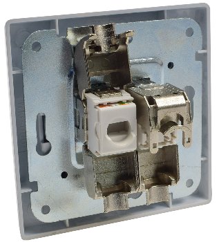 DELPHI Netzwerk-Dose 2x CAT6 / inkl. Rahmen, UP, silber