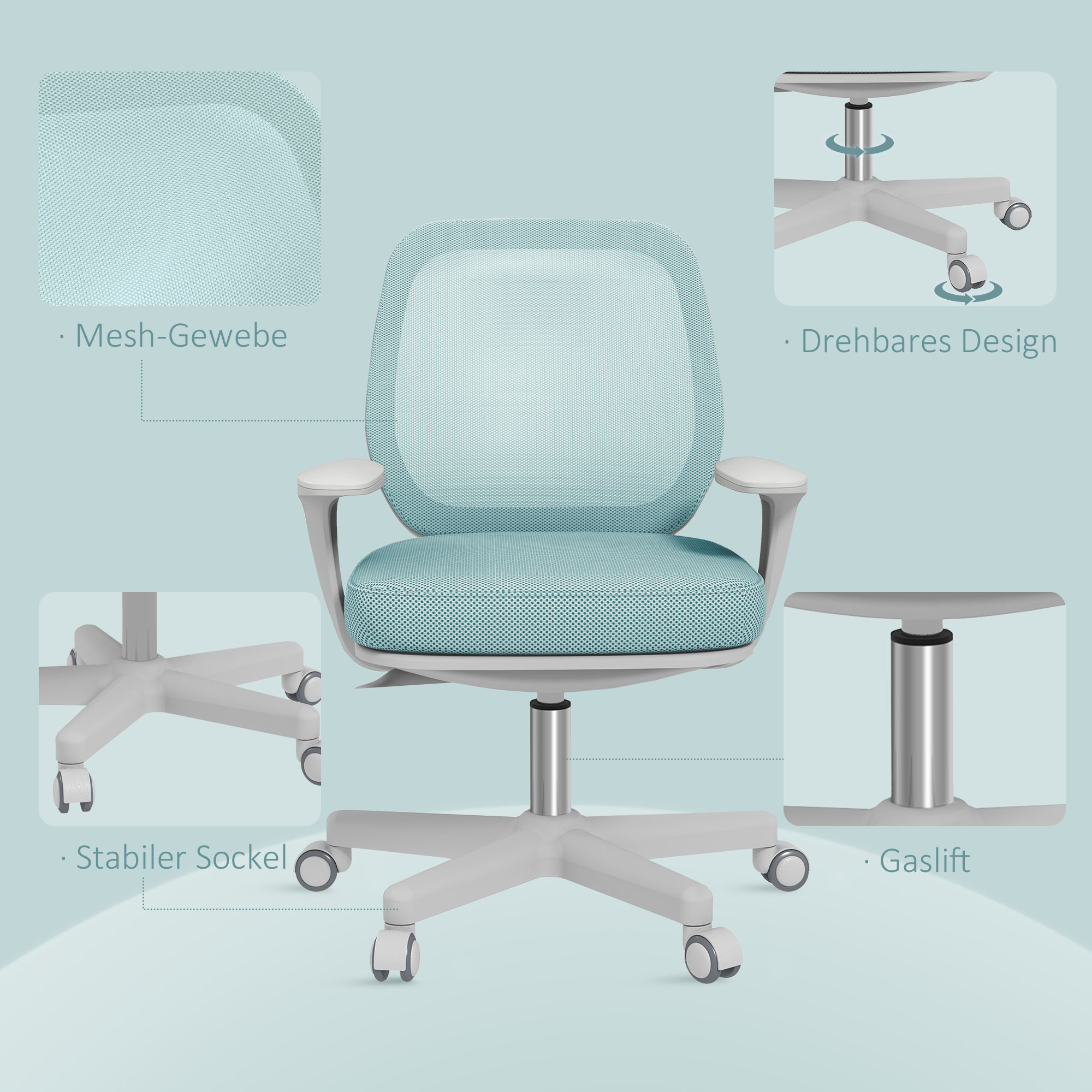 Bürostuhl, Ergonomisch Schreibtischstuhl mit Drehfunktion, Höhenverstellbar 55 x 48 x 82,5-94,5 cm Grün