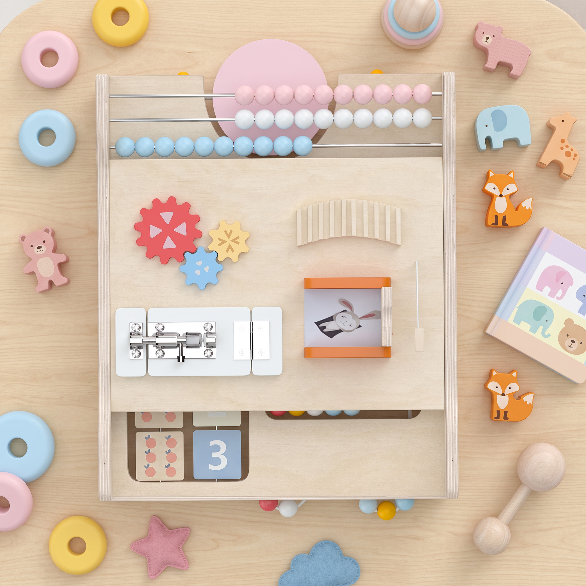 3-in-1 Baby Lauflernwagen Lauflernhilfe mit abnehmbar doppelseitig Aktivitätstafel Tasche Rädern für 1-3 Jahre