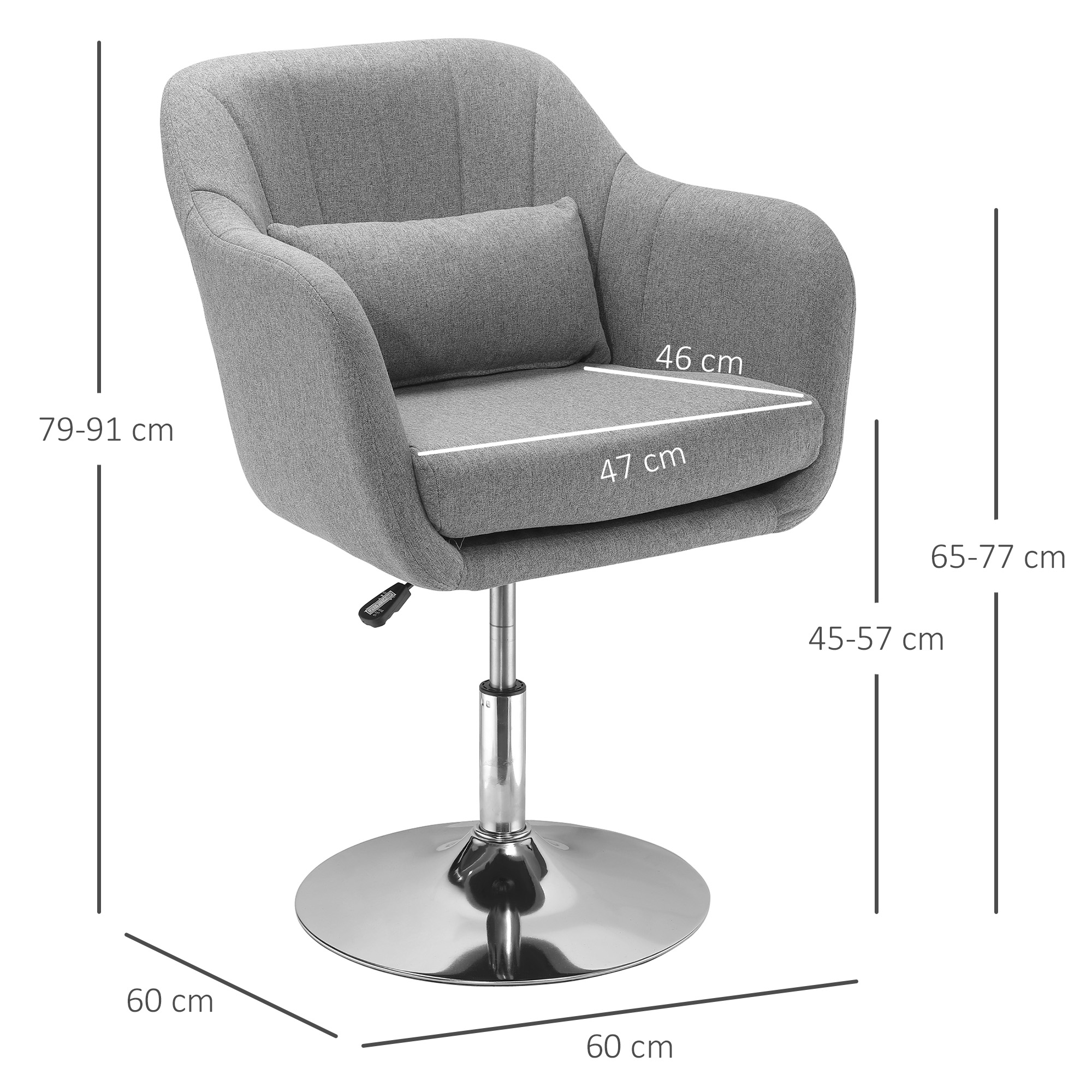 Arbeitshocker Drehhocker bis 136 kg, höhenverstellbar, leinenartiges Polyester, Stahl, Grau, 60 x 60 x 79-91 cm