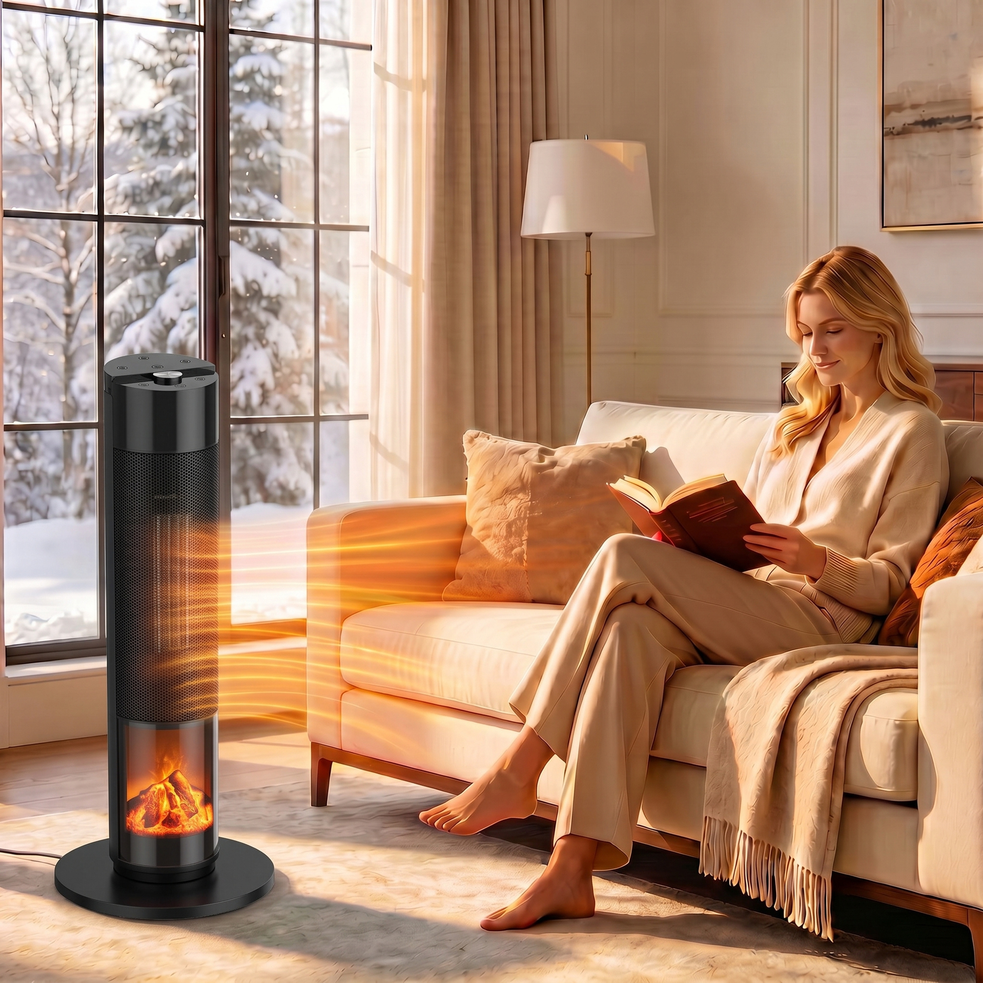 Keramik Heizlüfter 2000W Thermostat 3D Flamme Elektroheizung Fernbedienung Schwarz