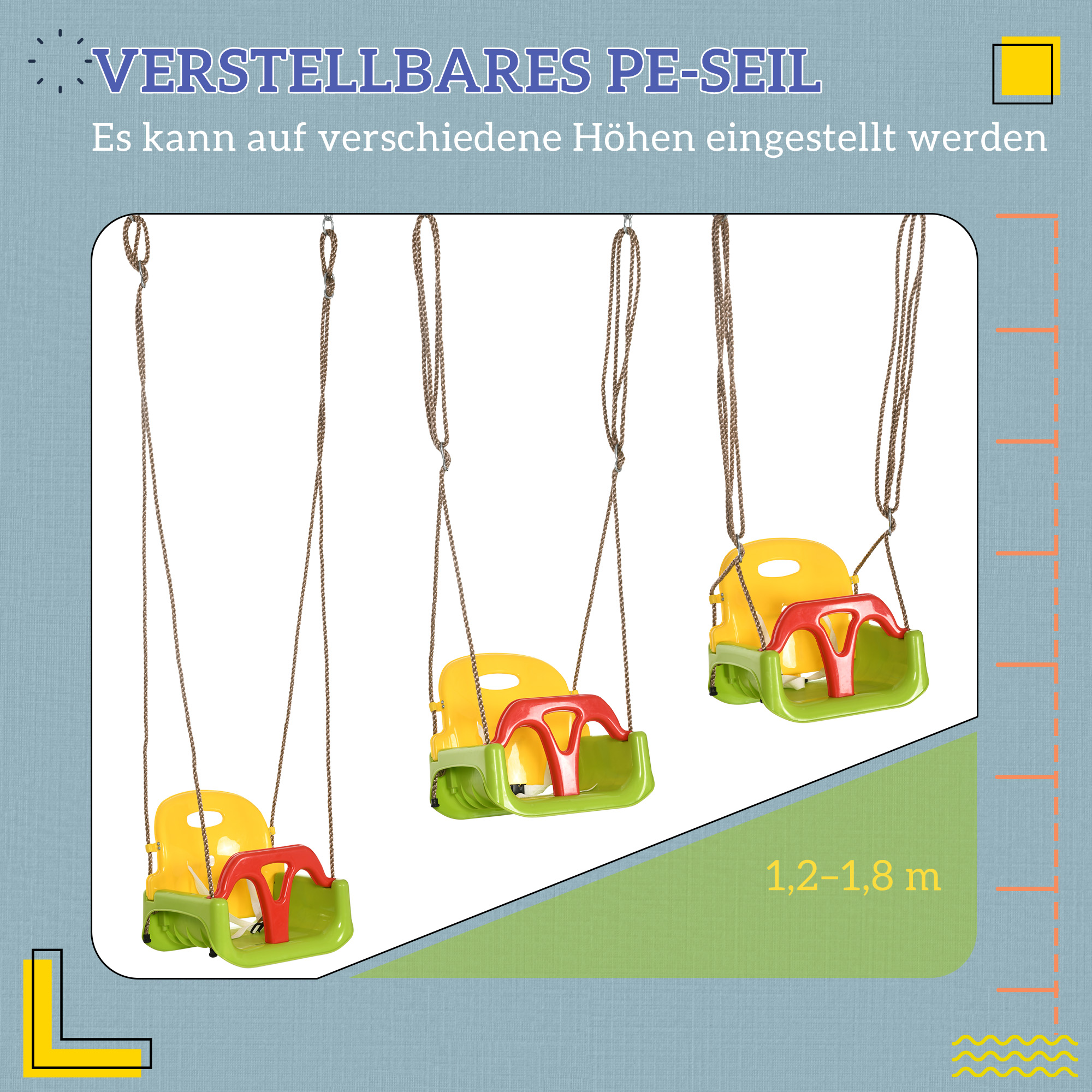 Babyschaukel 3 in 1 verstellbar Kinderschaukel mit Rückenlehne, Anschnallgurt, für Kinder von 9-36 Monaten, Grün