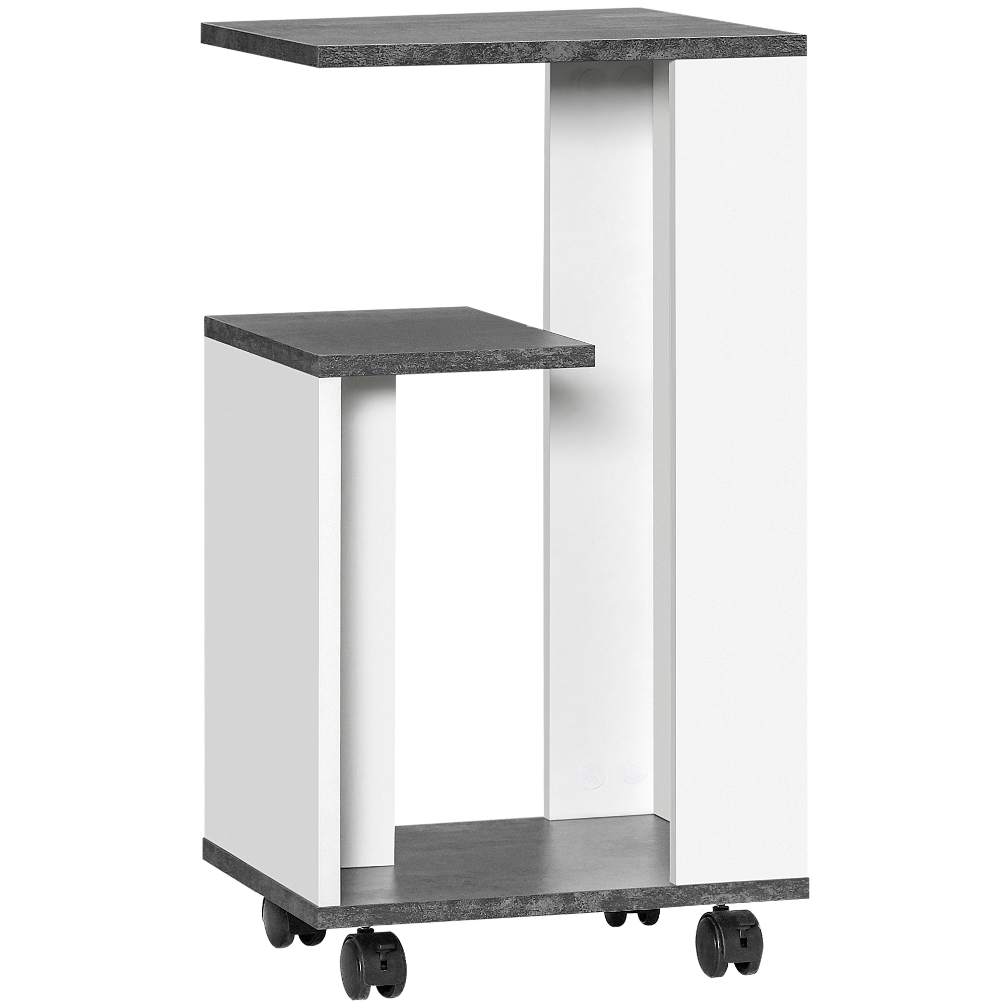 Nachtschrank, mit 4 Rollen, 3 Regale, 35 x 29,5 x 65,5 cm, Grau/Weiß