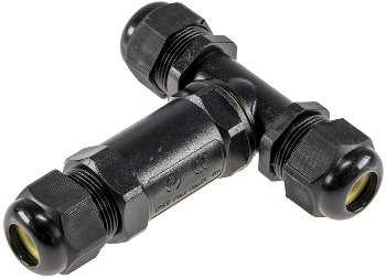 Kabelverbinder T-Form, IP68, 450V/32A, Schraubanschluss, für Kabel Ø 8-12mm Kabelverbinder T-Form, IP68, 450V/32A, Schraubanschluss, für Kabel Ø 8-12mm