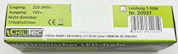 LED-Trafo "CT-50-V2", 1-50W, Ein 220-240V, Aus 12V= Konstantspannung