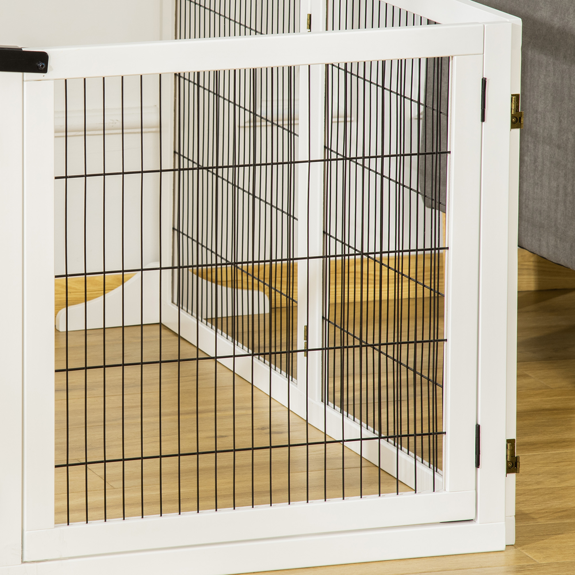 Absperrgitter für Hunde, klappbar, 432 x 36 x 70 cm, Kiefernholz, Weiß