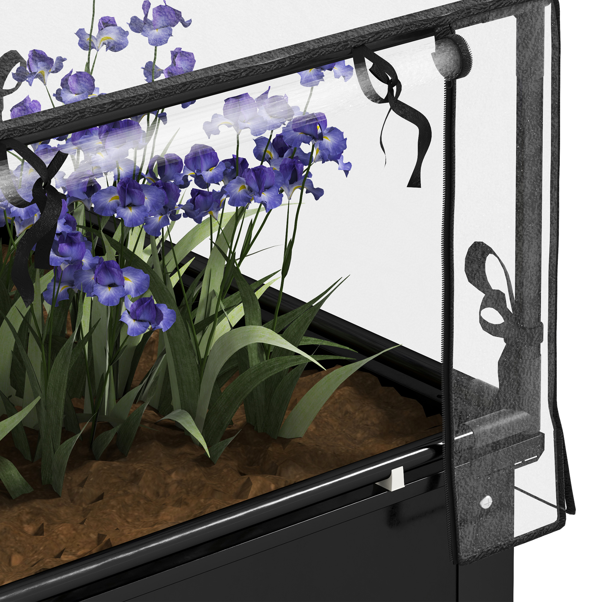 Hochbeet mit Gewächshaus-Dach, Erhöhte Pflanzenbox mit Ablauflöchern, 60 x 60 x 120 cm, Schwarz