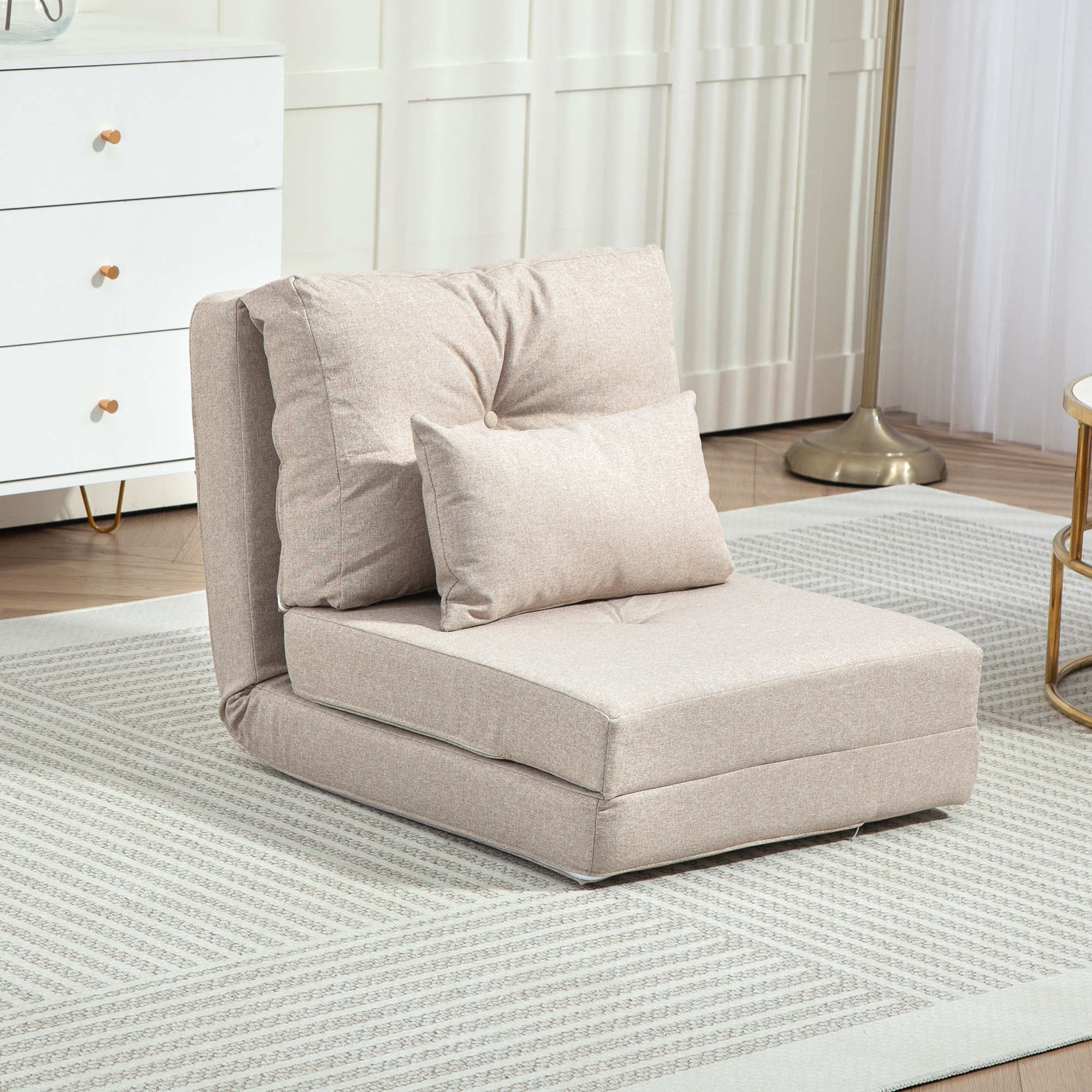 Bodensessel Klappmatratze Schlafmatte, 2-in-1-Design, abnehmbares Kissen, 60 x 80 x 56 cm, Beige