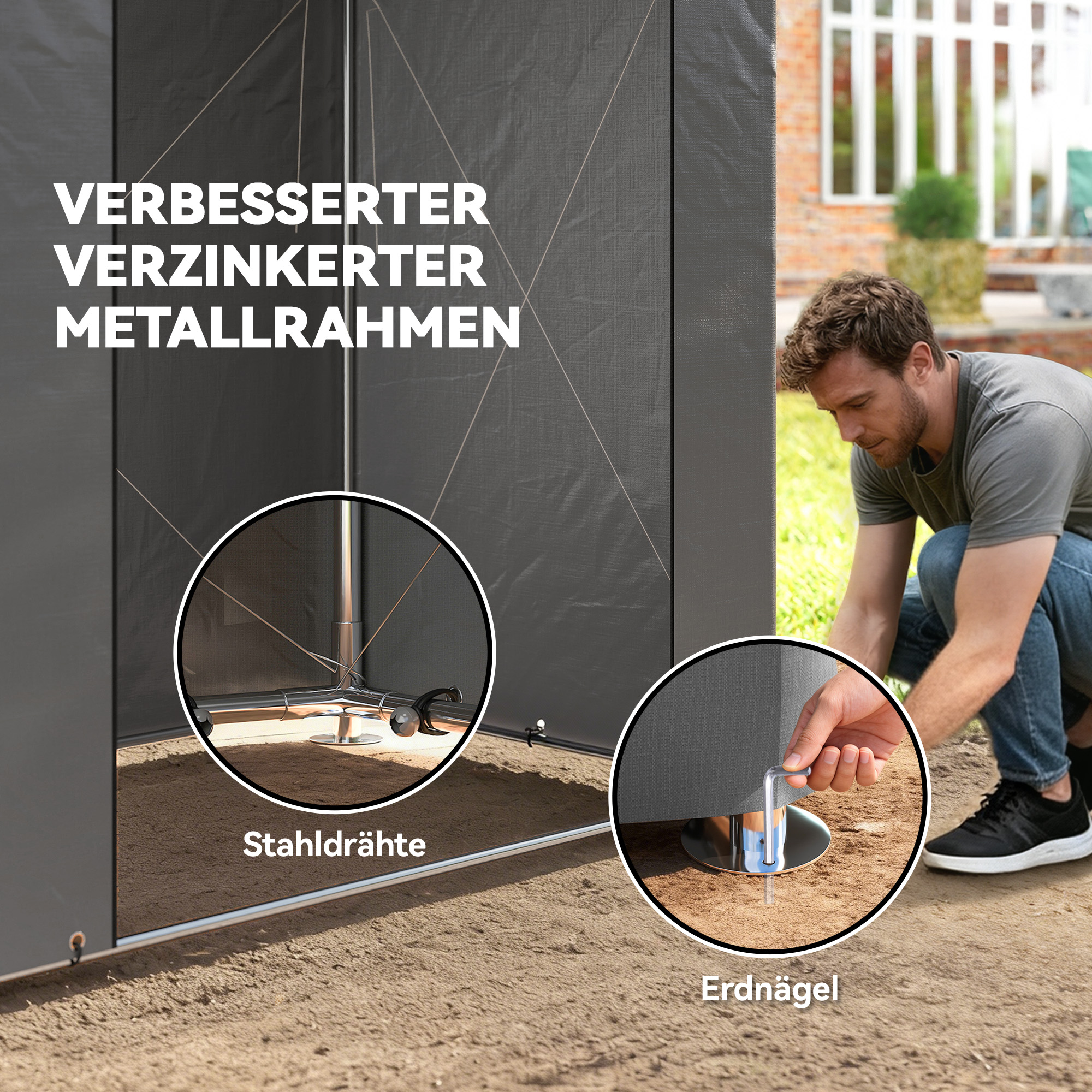Zeltgarage 1,9x1,2 m Wasserdicht Garagenzelt mit aufrollbarer Reißverschlusstür Belüftungsfenster Dunkelgrau