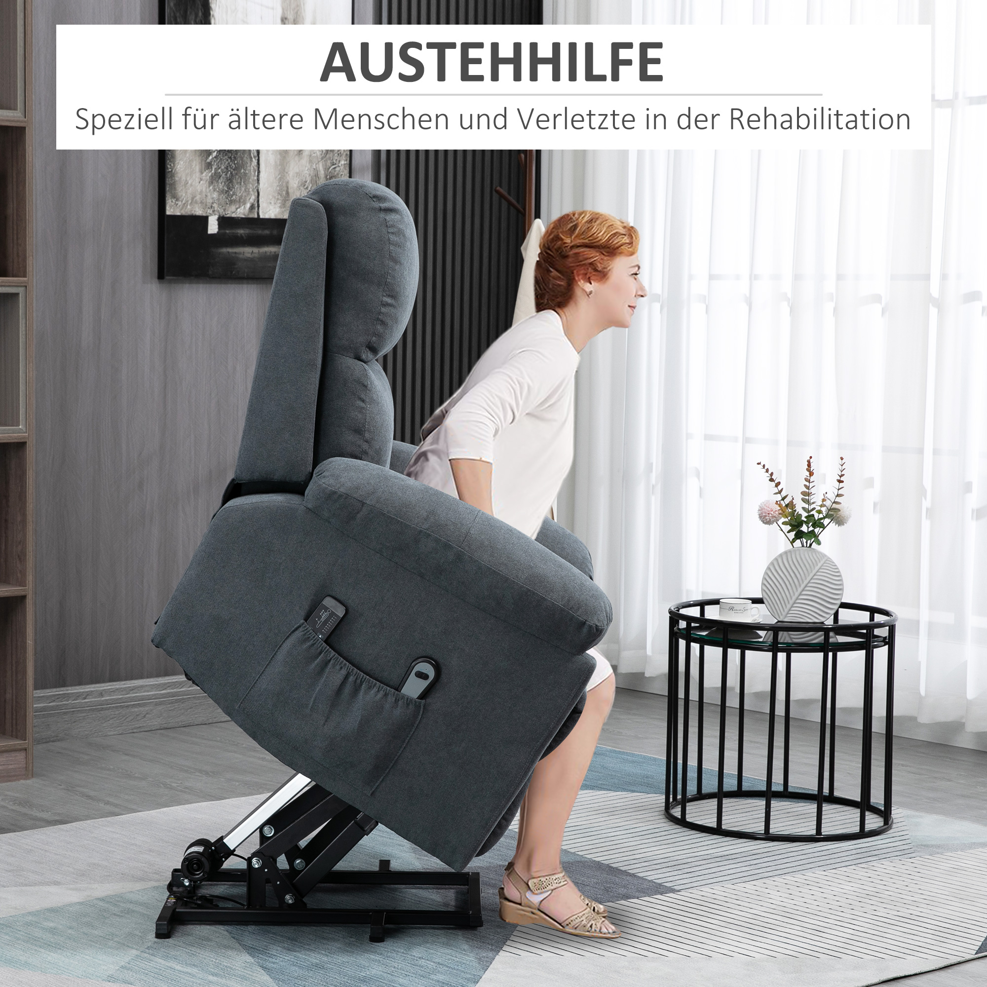 Massagesessel mit Aufstehhilfe, Pflegesessel mit Aufstehhilfe, 8 Vibrationsmotoren, inkl. Fernbedienung, grau