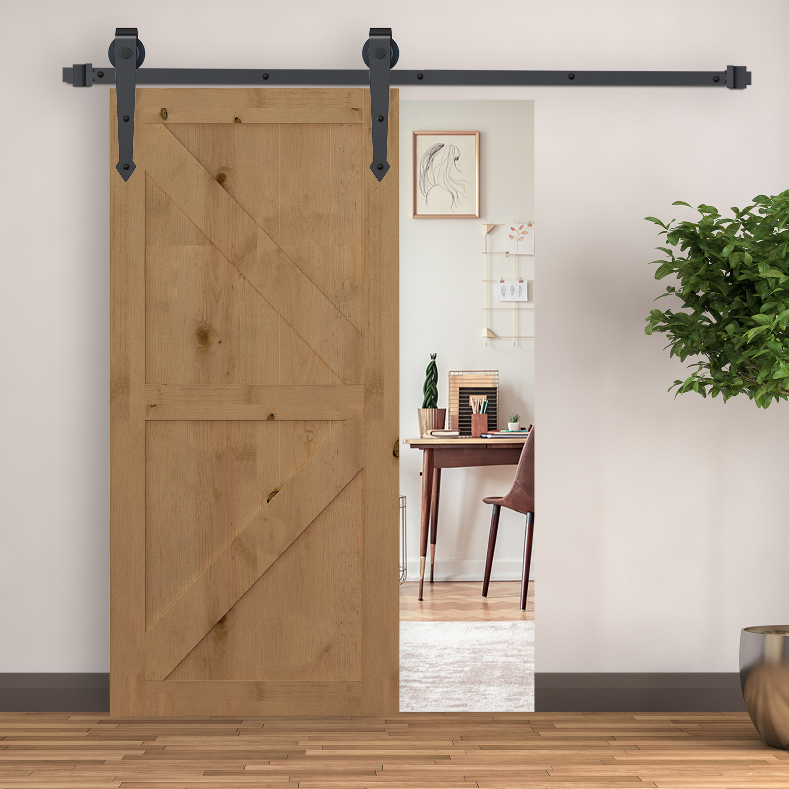 Gleitschienen-Bausatz für Schiebetüren, Metall, 2 m, max. 100 kg Belastbarkeit, Braun