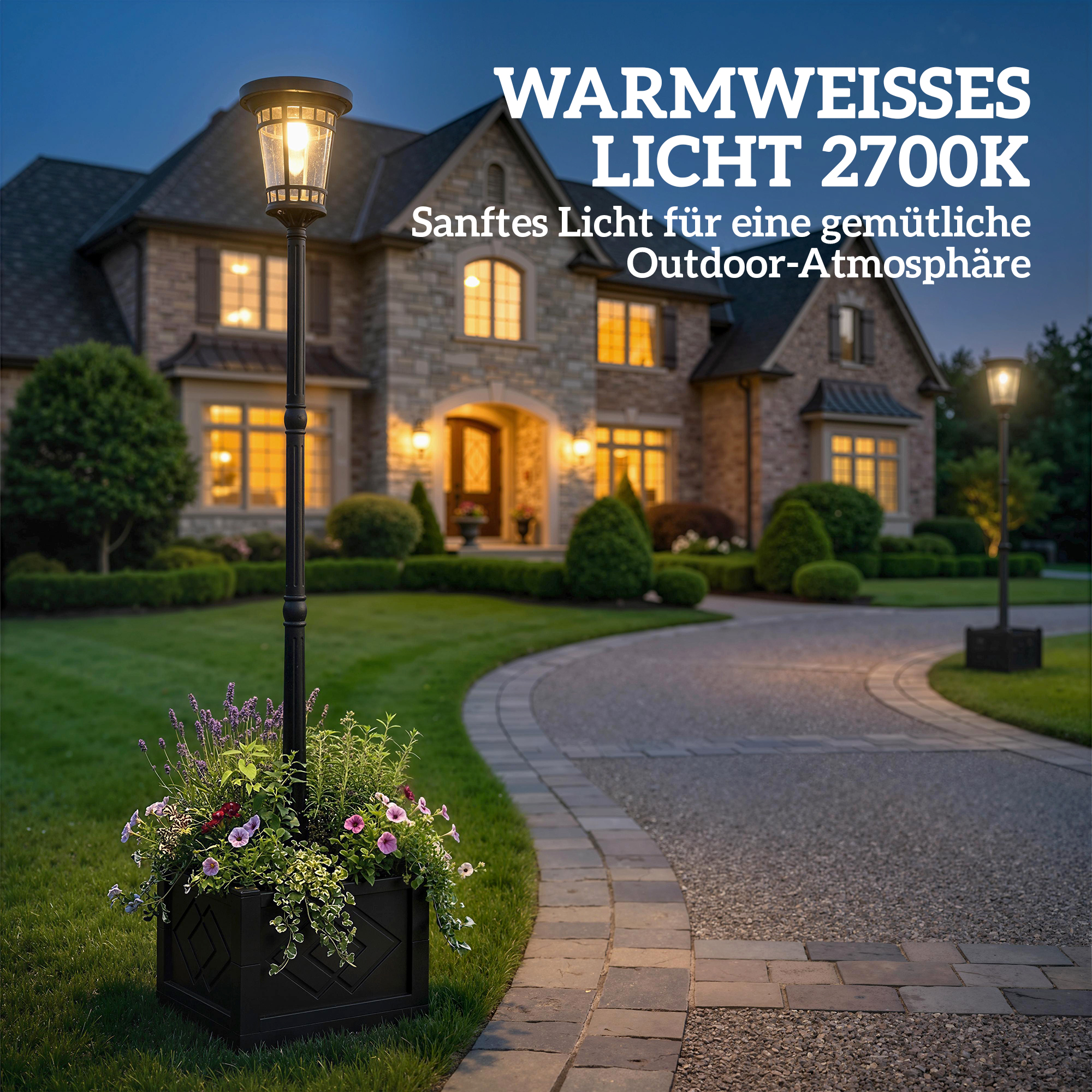 Solar Laterne Stehleuchte mit Blumentopf 195cm Außen Gartenlaterne mit 2 Helligkeitsstufen Lichtsteuerung Schalter IP44