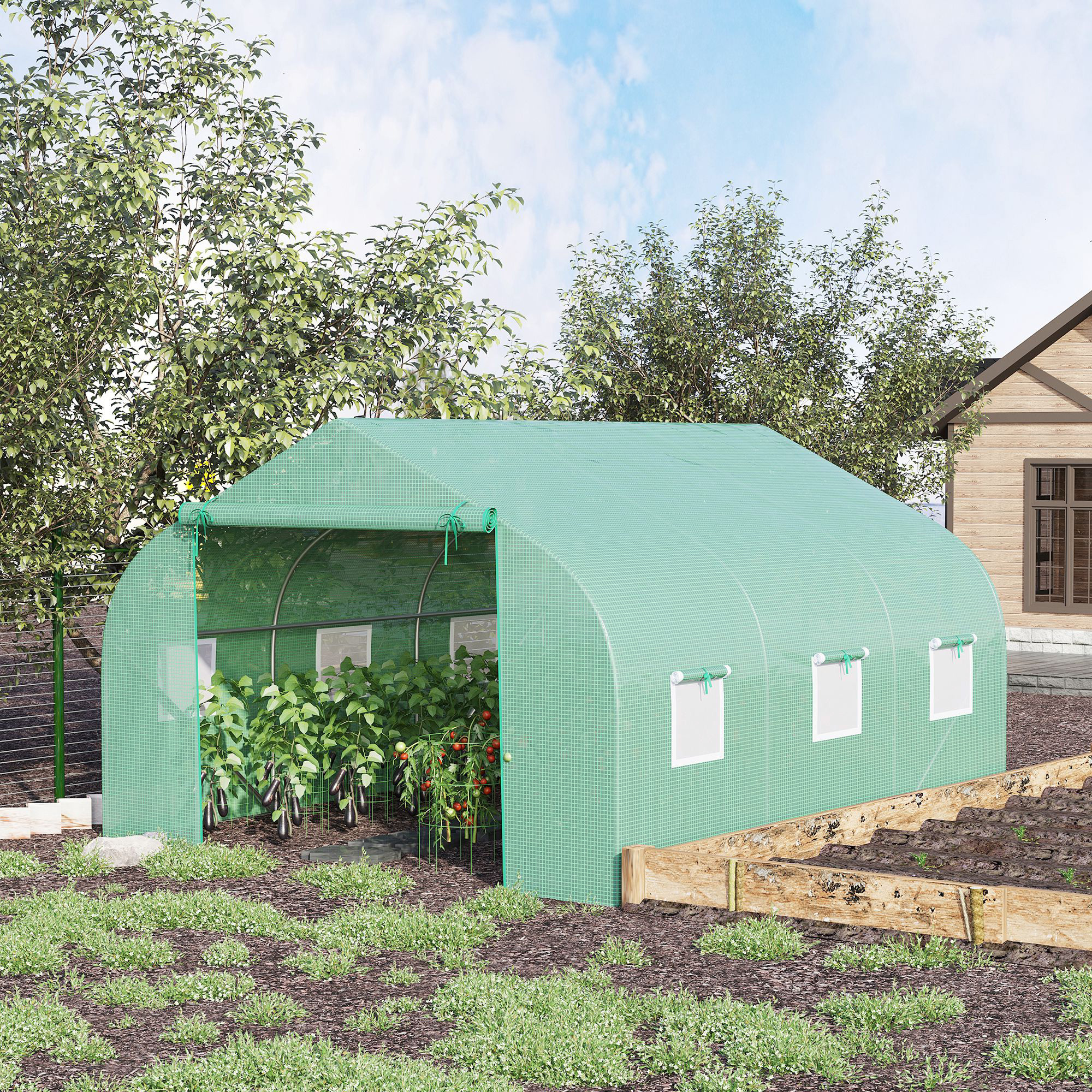 Folien Gewächshaus Foliengewächshaus Treibhaus Frühbeet Pflanzenhaus Tomatenhaus Giebeldach  350L × 300B × 200H cm