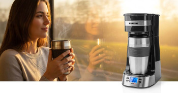 Einzelportions-Kaffeemaschine | 0,4 l | 750 W | Timer-Funktion | isolierter Reisebecher |automatische Abschaltung | LCD-Display | schwarz