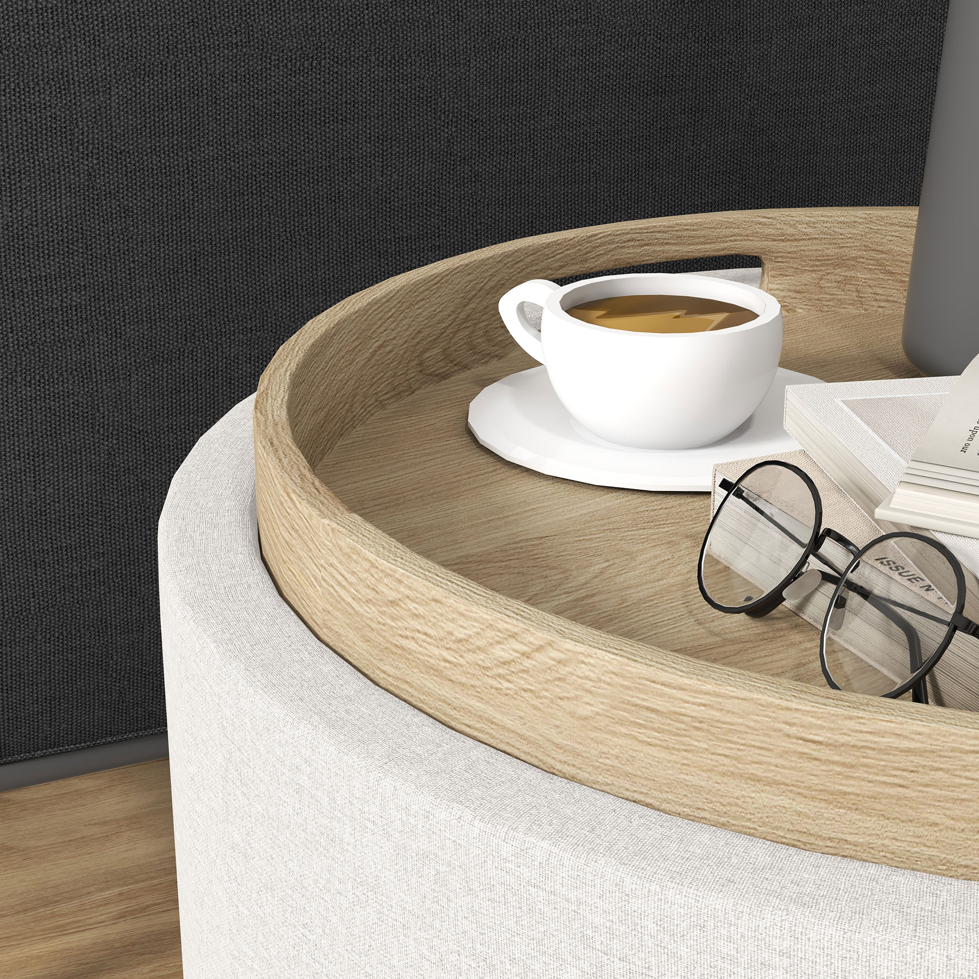 Hocker Polsterhocker, Leinen, versteckter Stauraum, umkehrbarer Deckel, 5 6cm x 56 cm x 42 cm, Creme + Natur