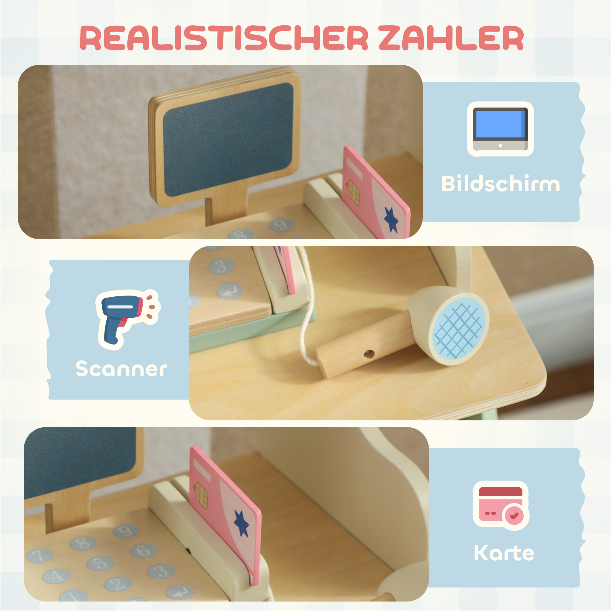 Kaufladen für Kinder Kaufladen Supermarkt mit Kasse Scanner Tafel 34 Spielzubehör Grün