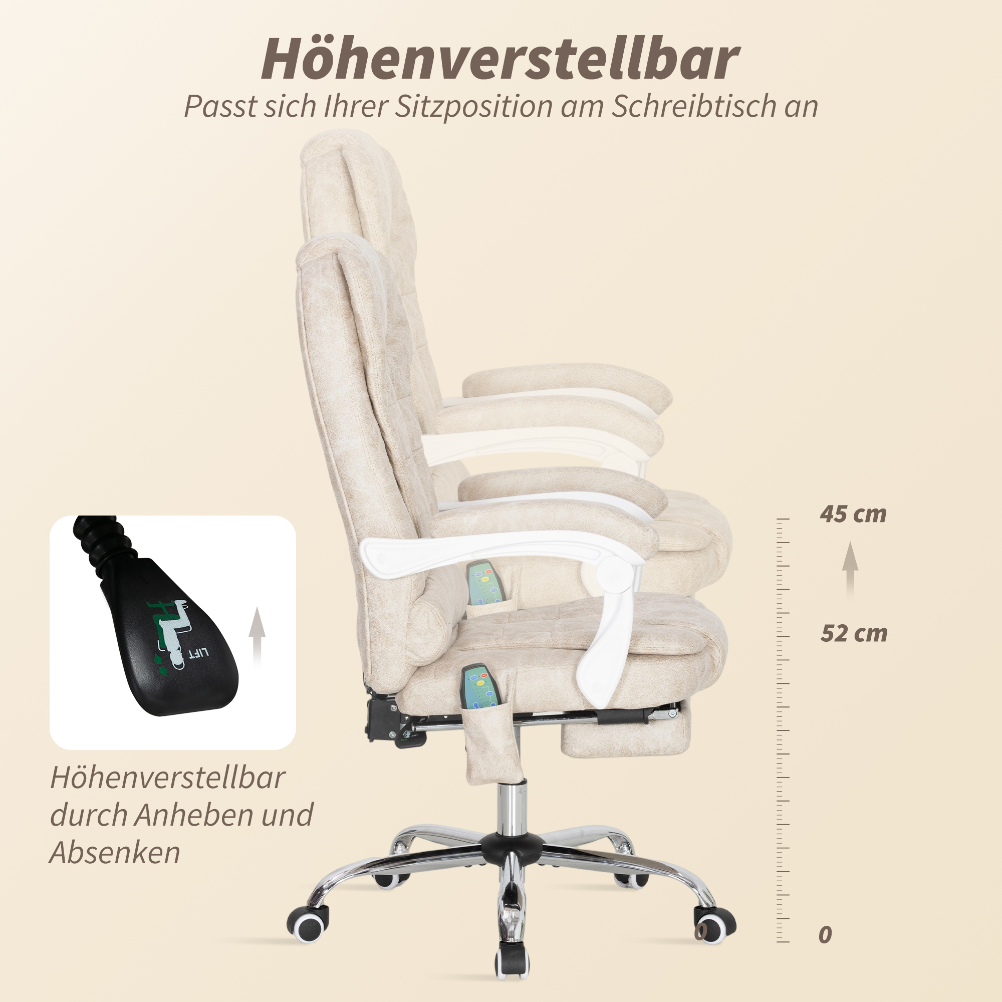 Bürostuhl mit Massagefunktion, ergonomisch, 65x160x104cm, Grau