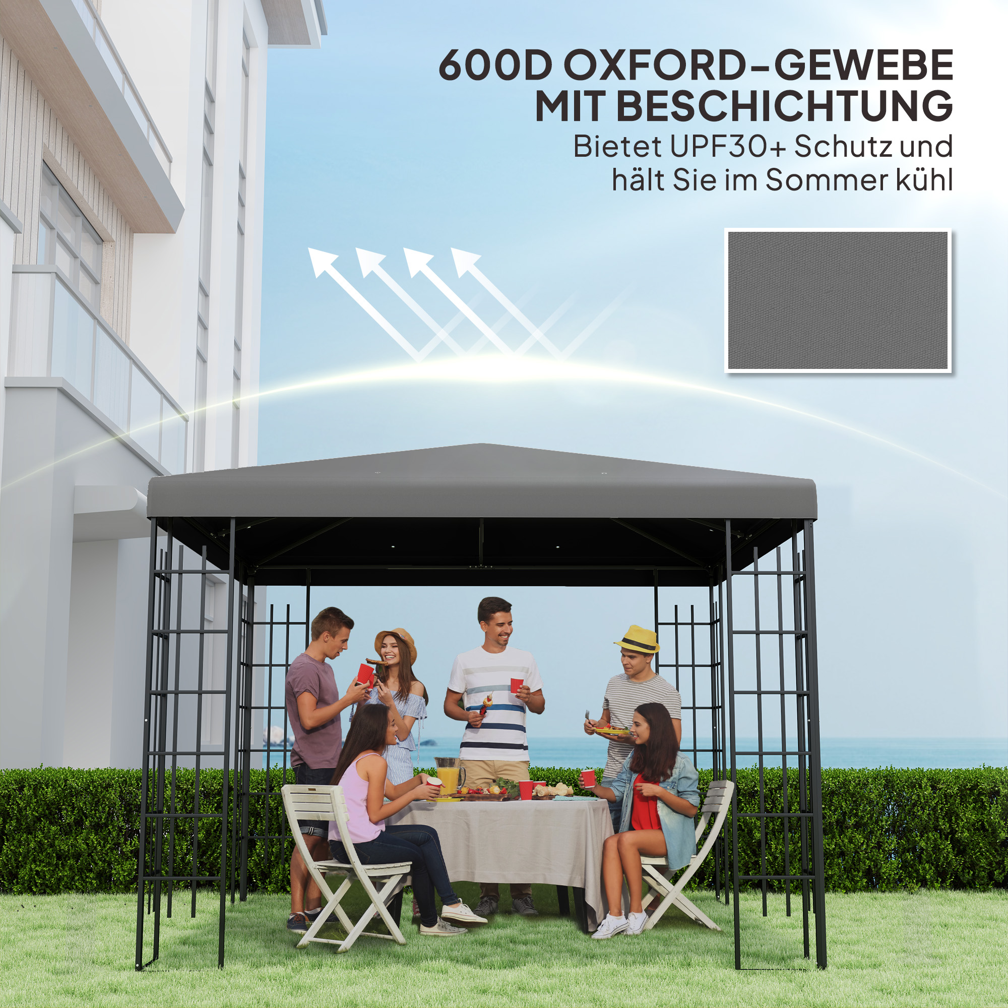 3 x 3 m Ersatzplane für Pavillon, Plane für Garten-Pavillon, mit Wasserablauföffnungen, UPF30+, Dunkelgrau