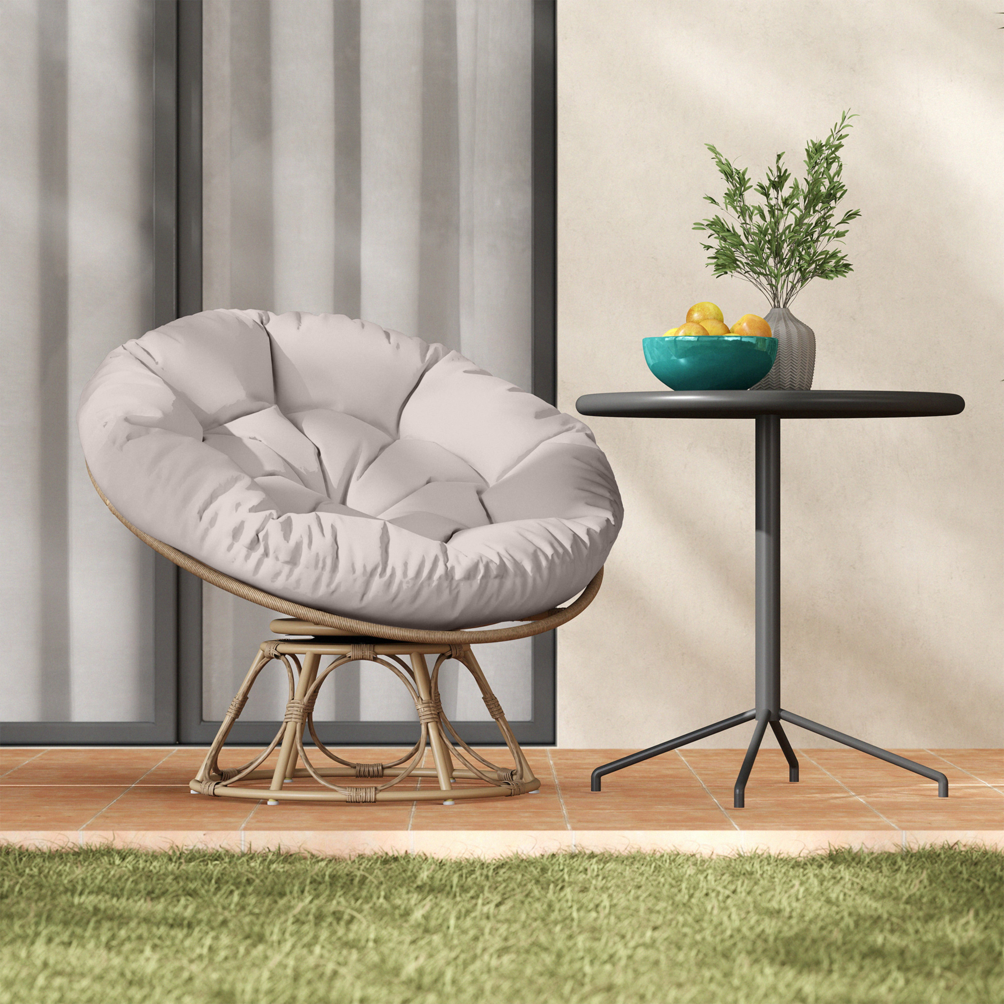 Papasansessel Rattan 360° drehbar Korbsessel mit Sitzkissen runder Outdoor