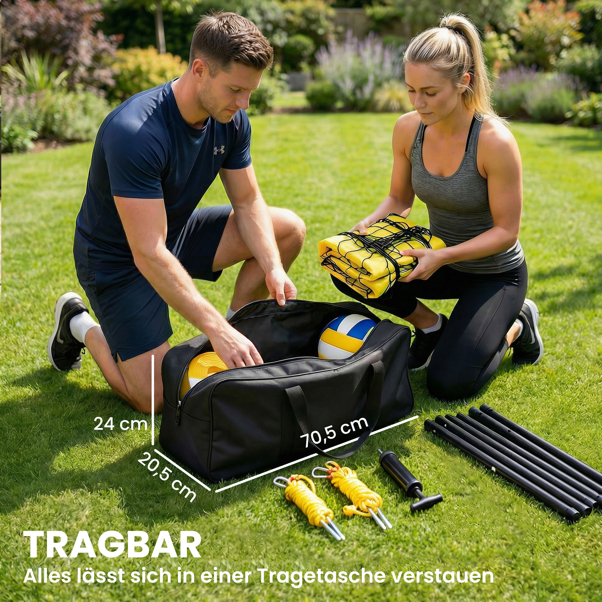Volleyballnetz Set Tragbar Volleyball-Set mit höhenverstellbar Stahlpfosten Tragetasche 950 x 100 x 248 cm Schwarz