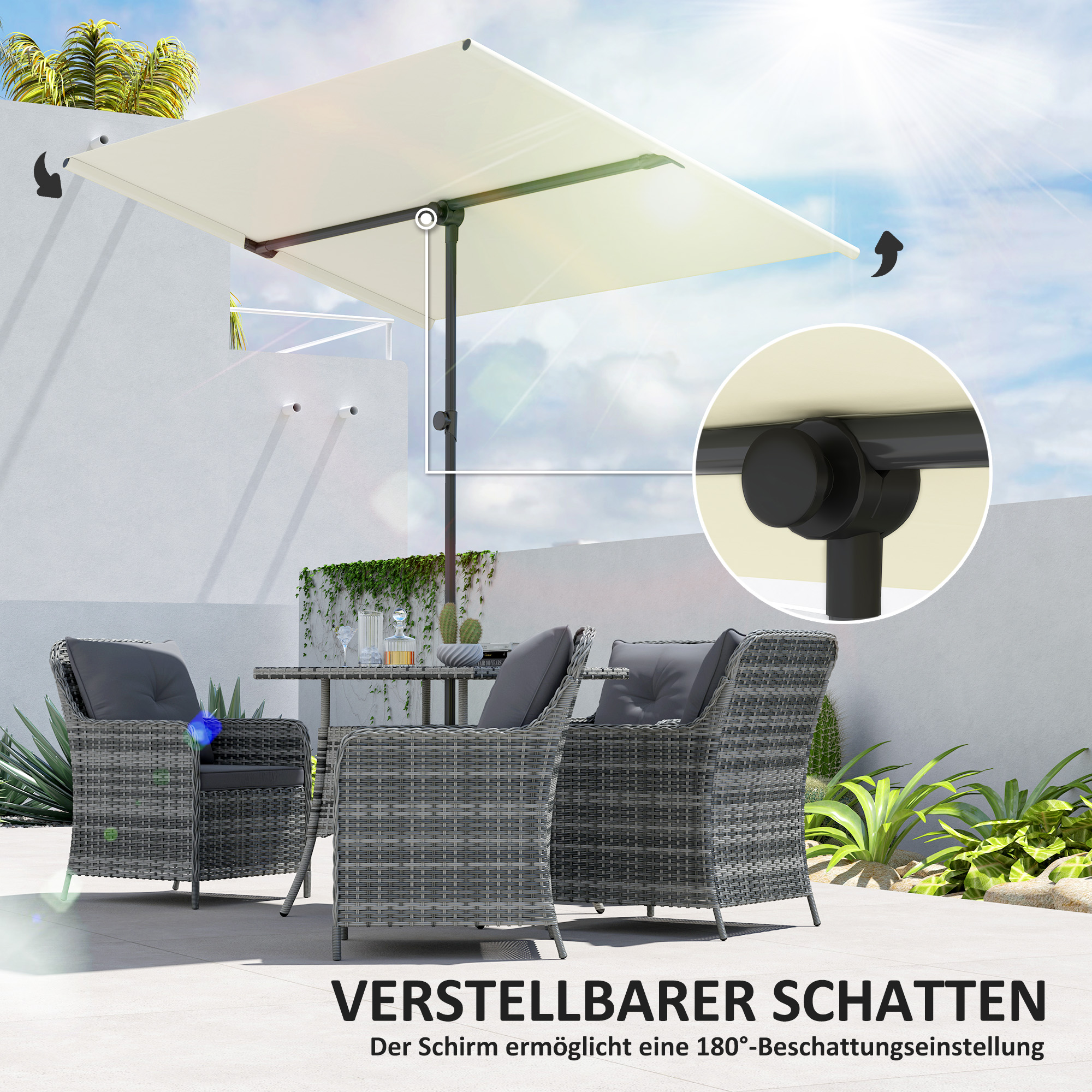 Sonnenschirm 180 Grad drehbar Höhenverstellbar Gartenschirm mit Aluminium-Mast 150x205cm Beige