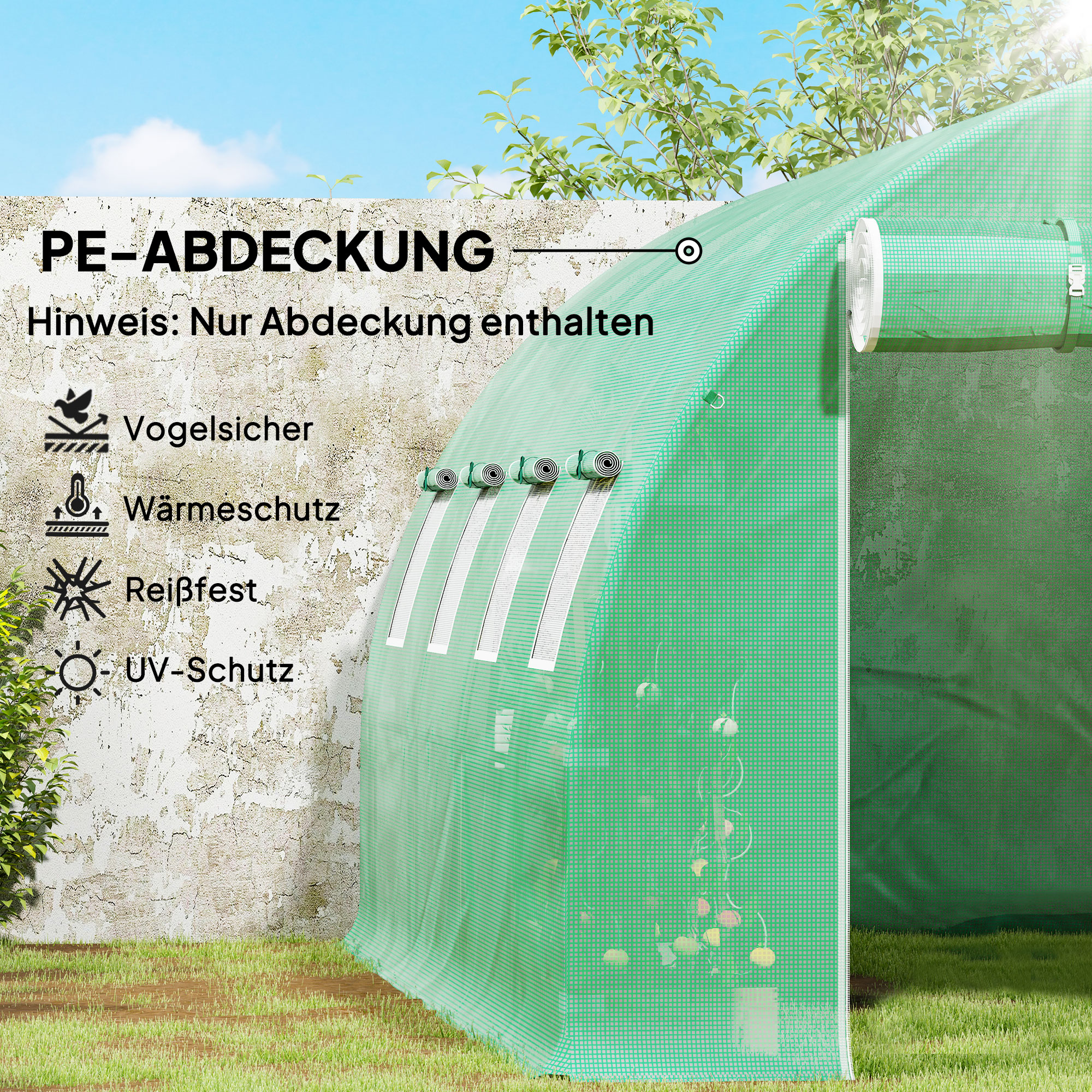 Ersatz-Gewächshausabdeckung, wetterbeständig, 400 cm x 300 cm x 200 cm, Transparent, NUR Folie Grün