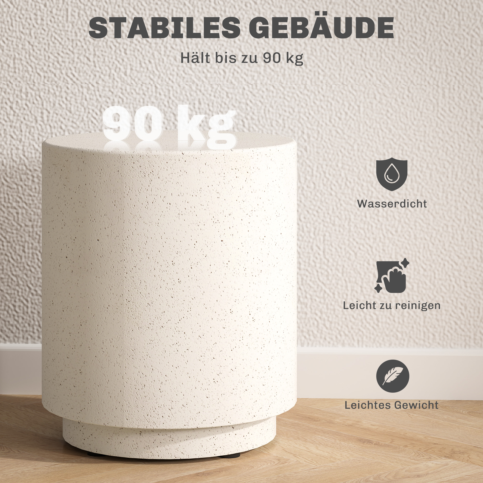 Beistelltisch in Beton-Optik 37 cm x 37 cm x 43 cm Anorganisches Erz-Pulver Grau