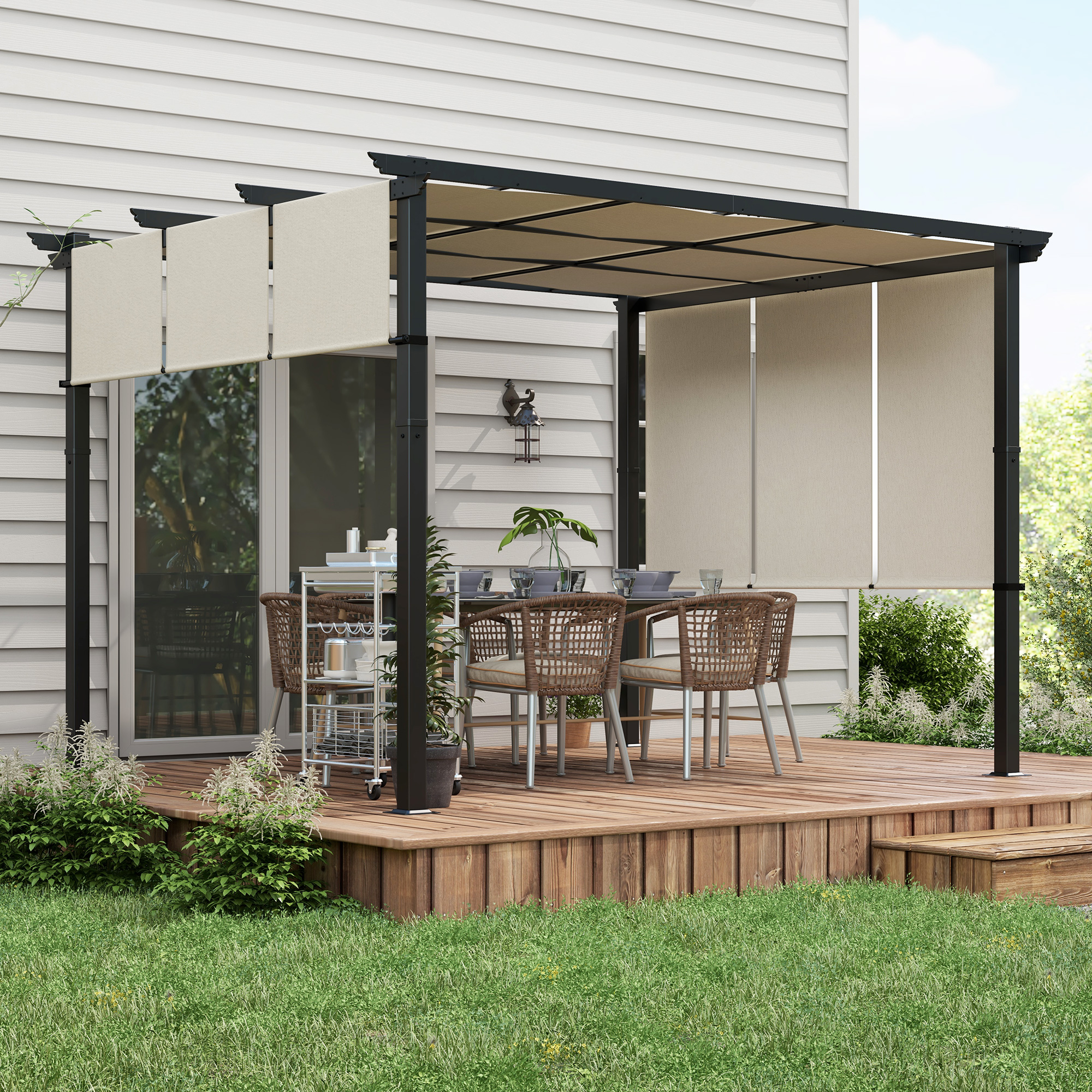Markise Sonnenschutz. Pergola, wetterbeständig,  inkl. Befestigungsmaterial, 3 x 3,5 m, Beige